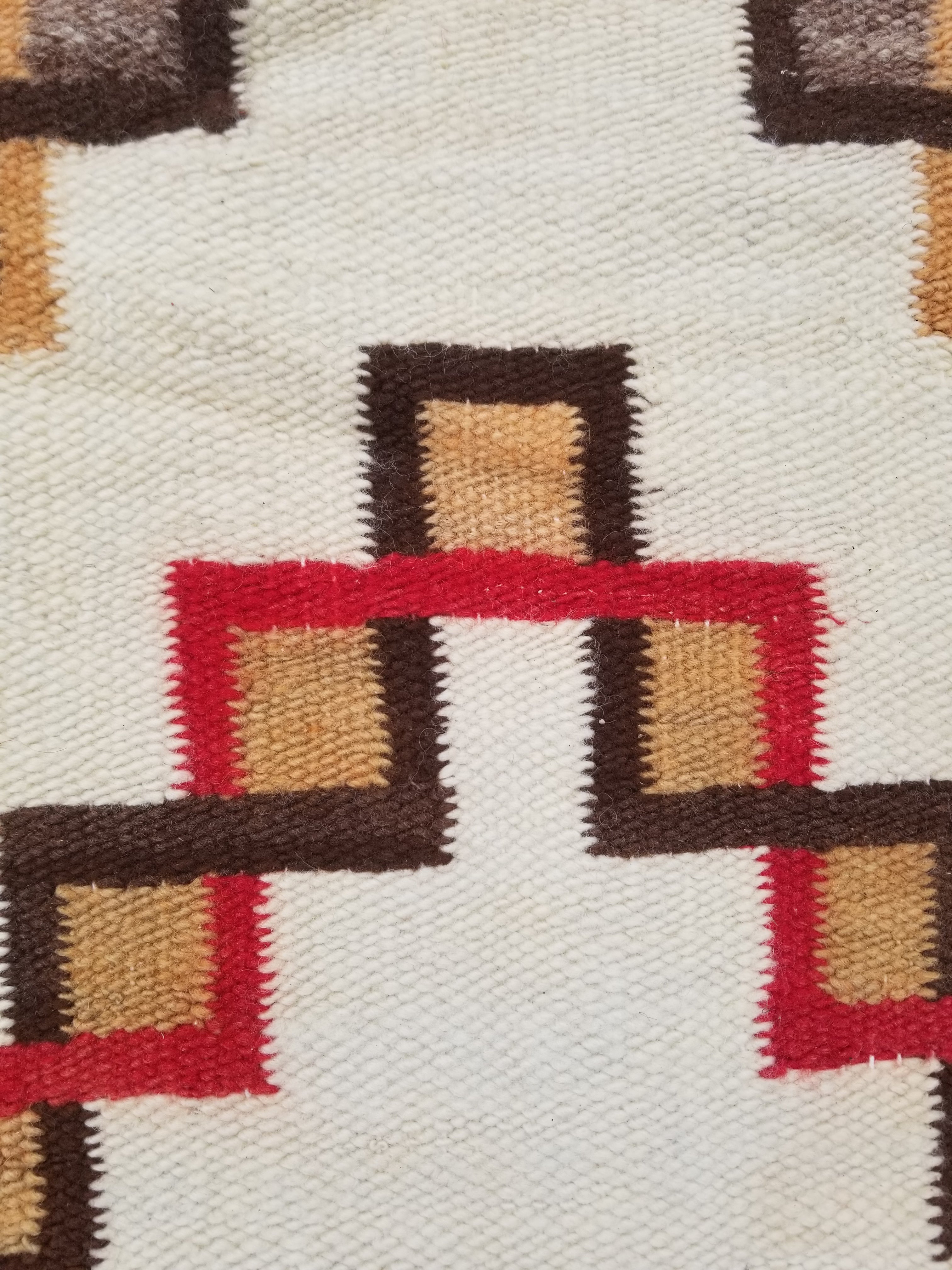 Antique Navajo Handwoven Native American Geometric Pattern Wool Rug 32x14in