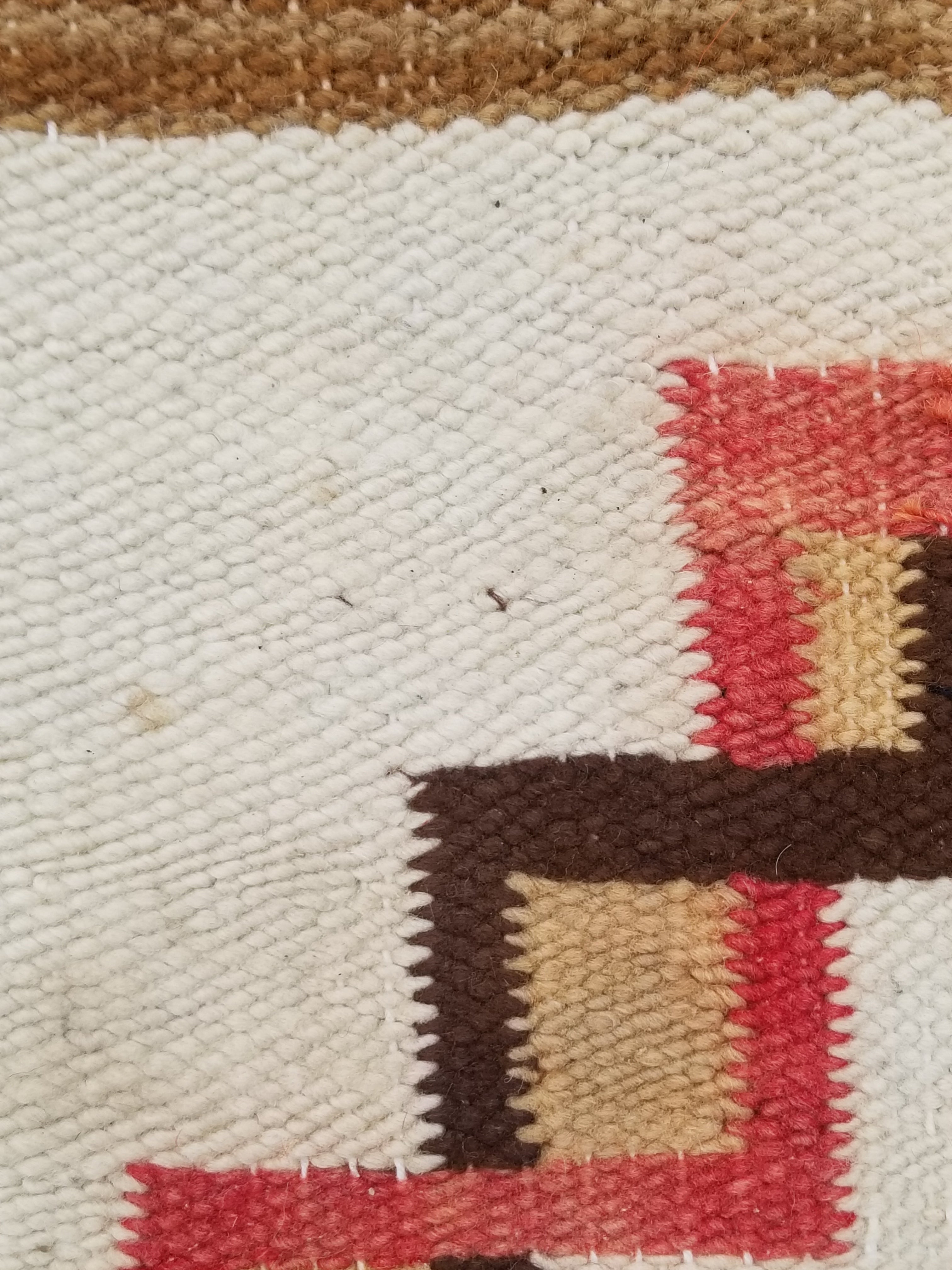 Antique Navajo Handwoven Native American Geometric Pattern Wool Rug 32x14in