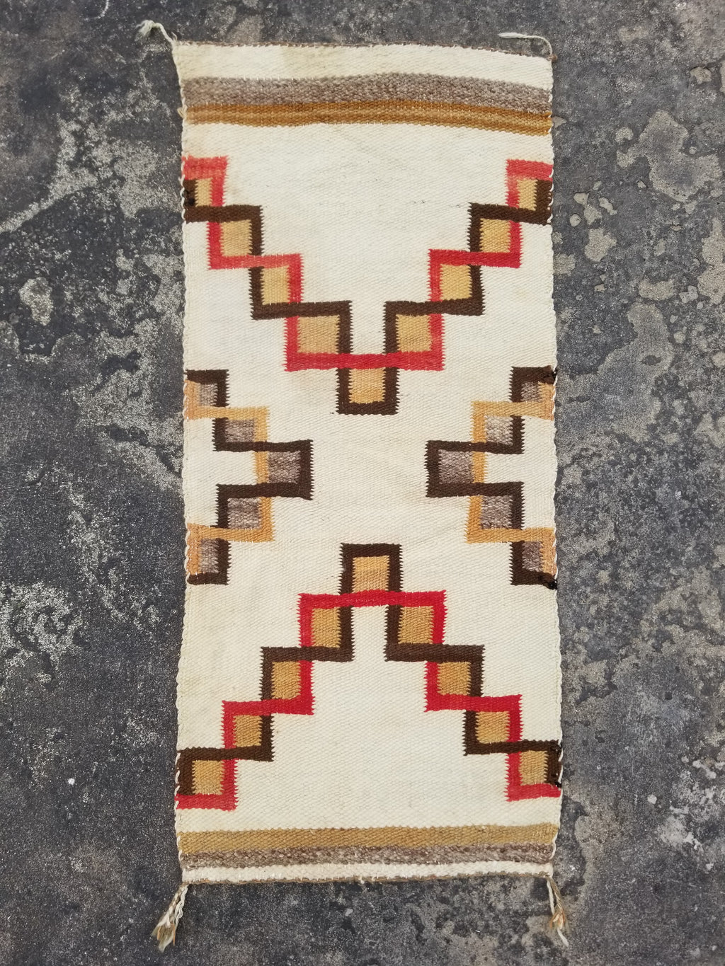 Antique Navajo Handwoven Native American Geometric Pattern Wool Rug 32x14in