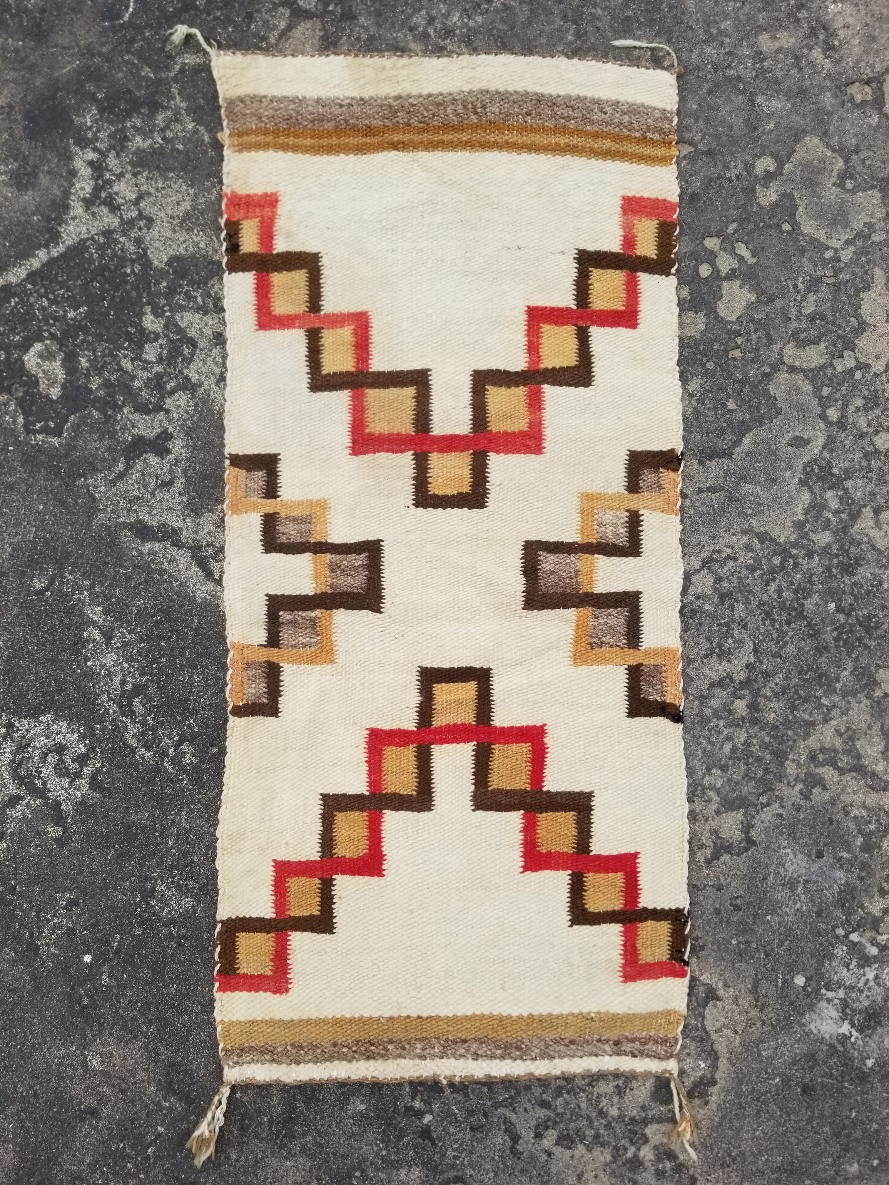 Antique Navajo Handwoven Native American Geometric Pattern Wool Rug 32x14in
