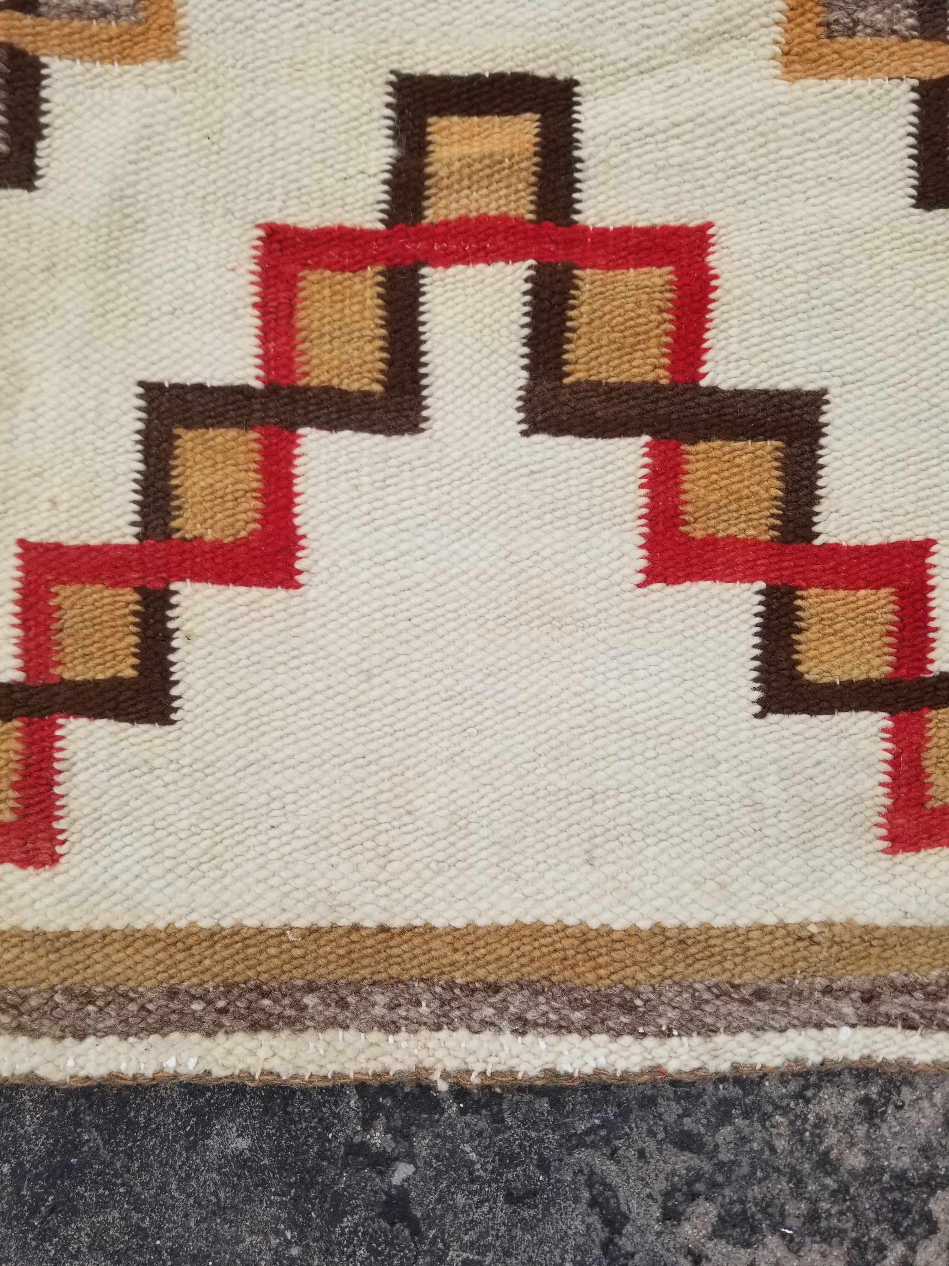 Antique Navajo Handwoven Native American Geometric Pattern Wool Rug 32x14in