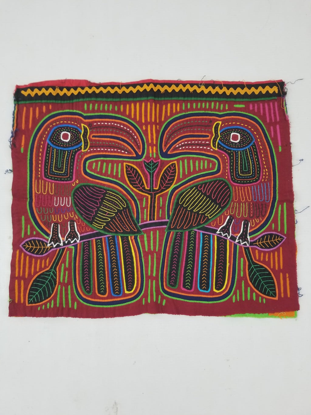 Vintage Traditional Kuna Mola Applique Work Folk Art Panel - Bird Motifs 42x35cm