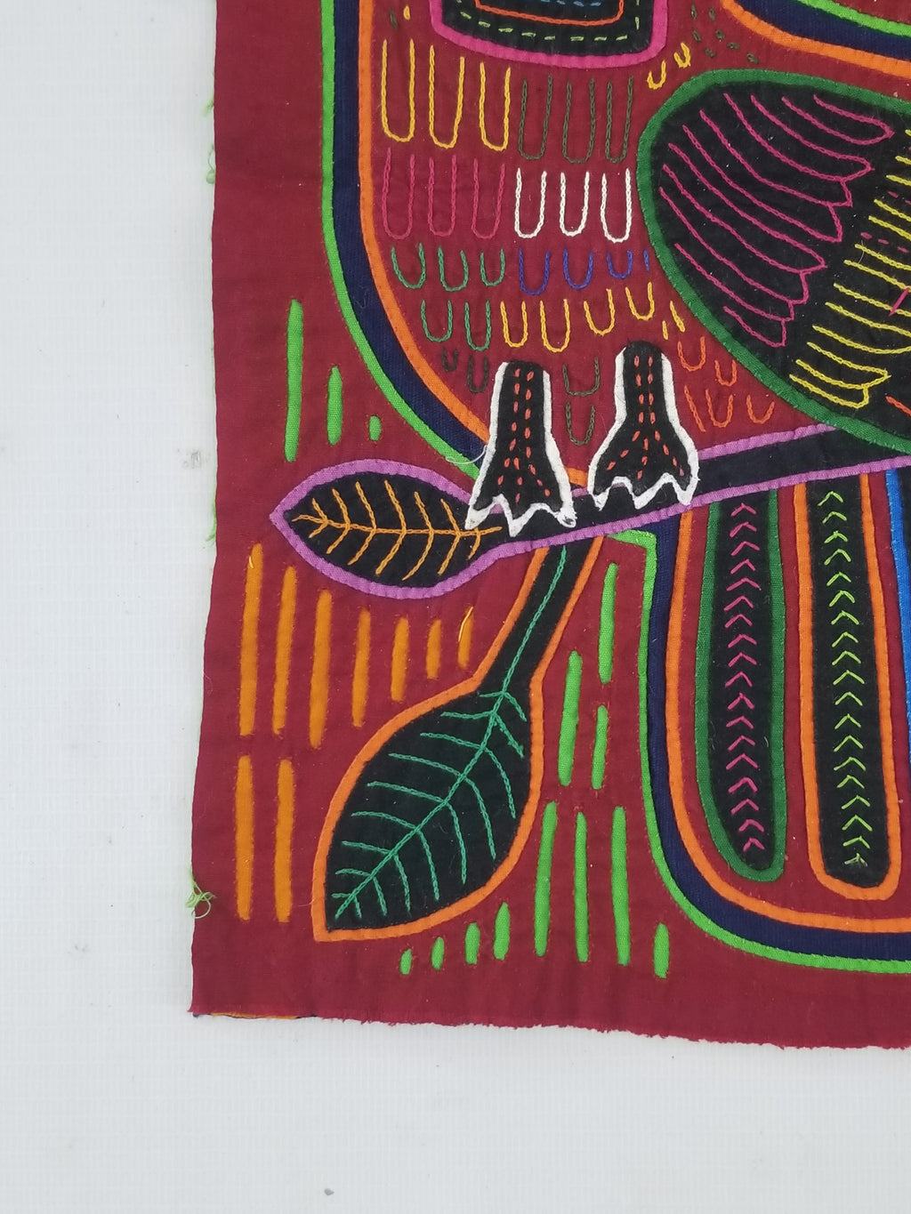 Vintage Traditional Kuna Mola Applique Work Folk Art Panel - Bird Motifs 42x35cm
