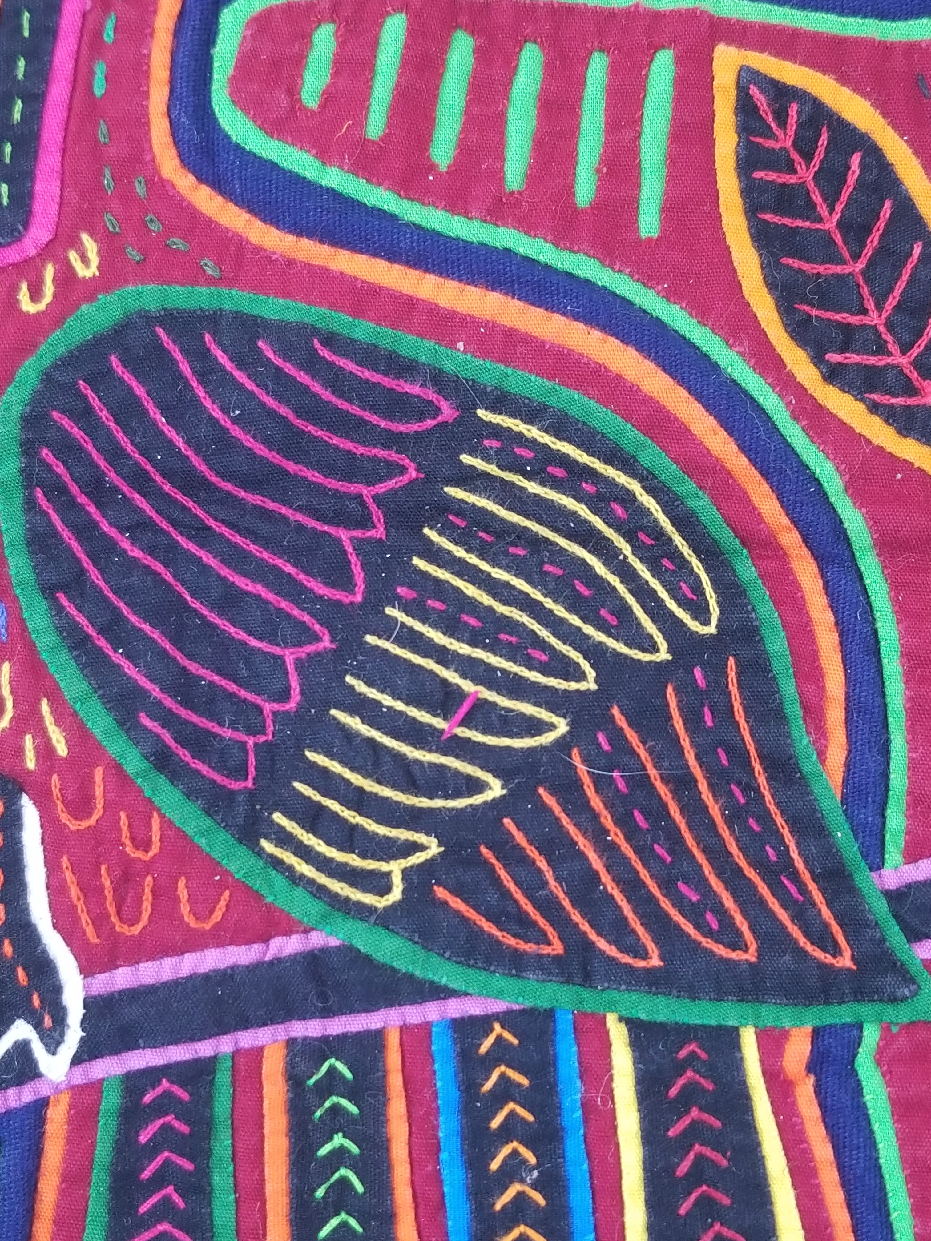 Vintage Traditional Kuna Mola Applique Work Folk Art Panel - Bird Motifs 42x35cm