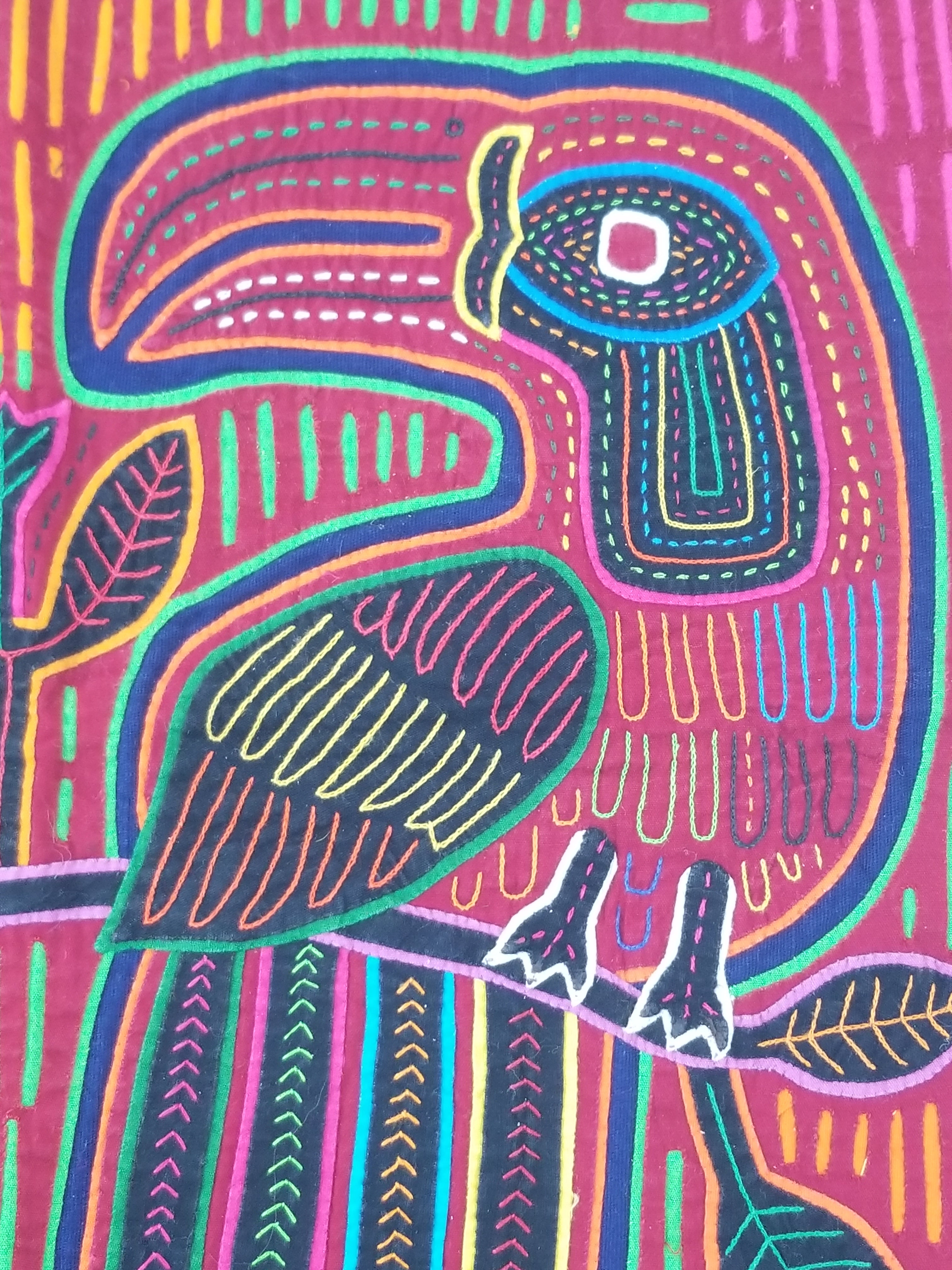 Vintage Traditional Kuna Mola Applique Work Folk Art Panel - Bird Motifs 42x35cm