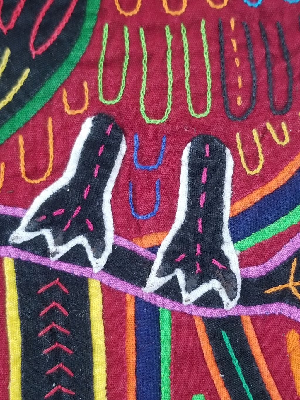 Vintage Traditional Kuna Mola Applique Work Folk Art Panel - Bird Motifs 42x35cm