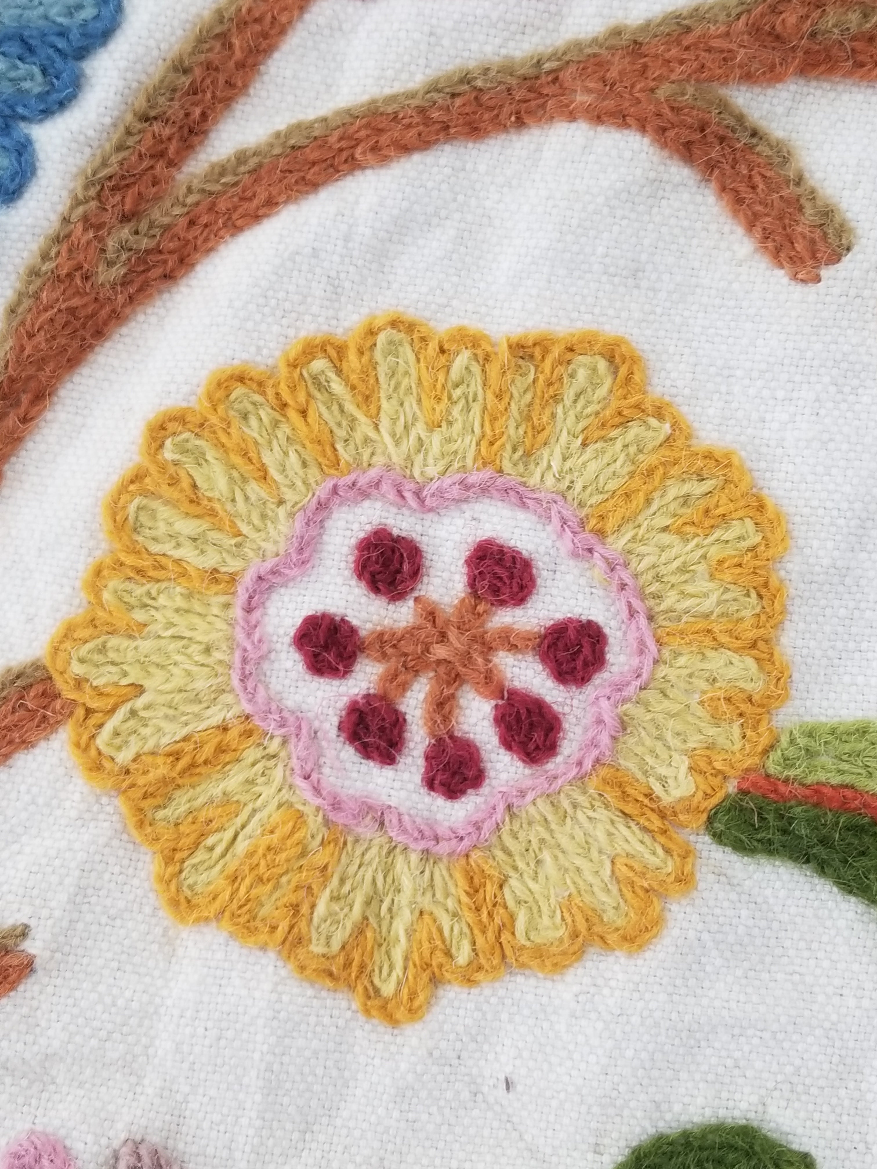 Vintage Indian Kashmiri Crewel Work Hand Embroidered Floral Bedspread 293x268cm