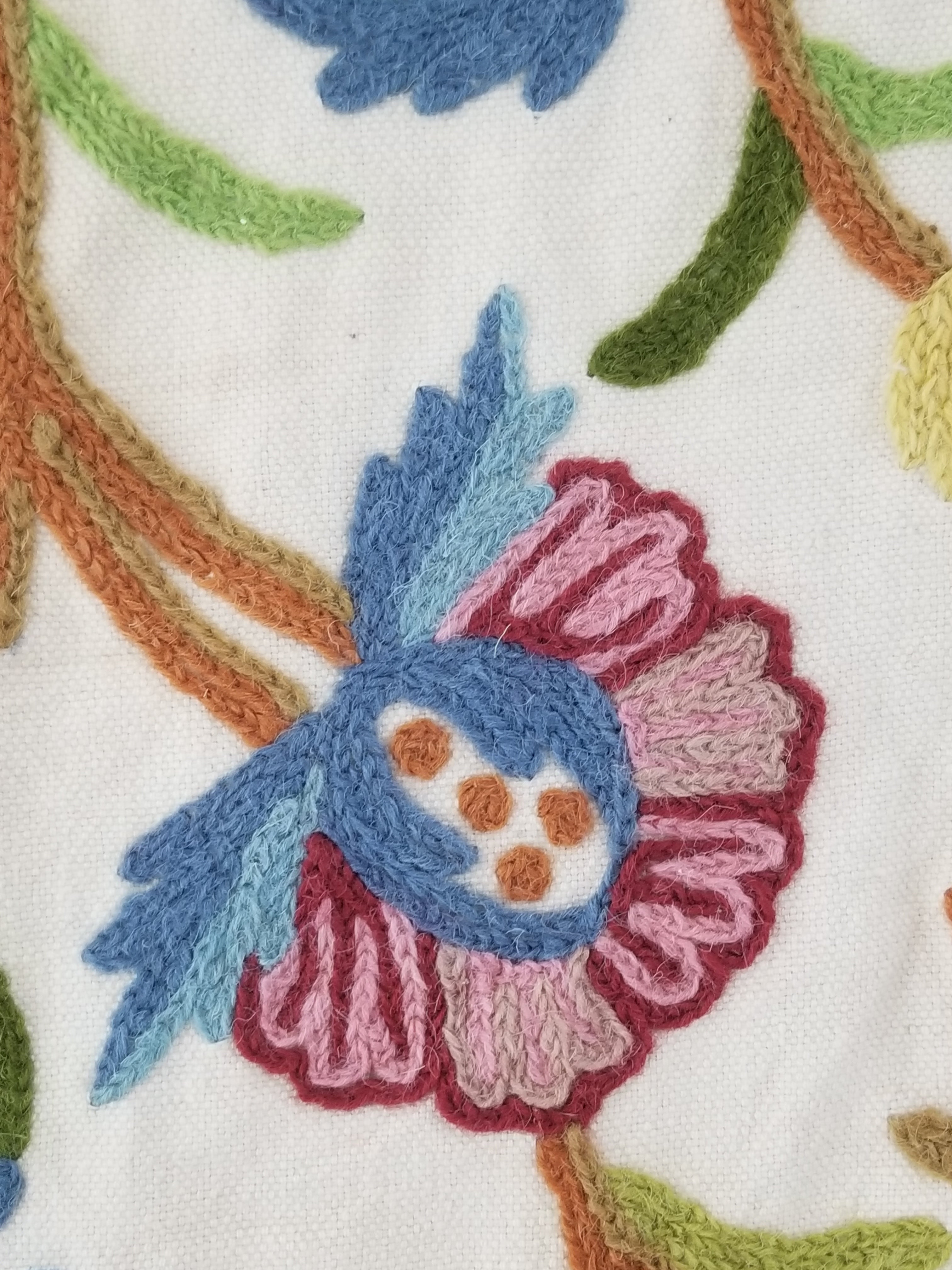 Vintage Indian Kashmiri Crewel Work Hand Embroidered Floral Bedspread 293x268cm