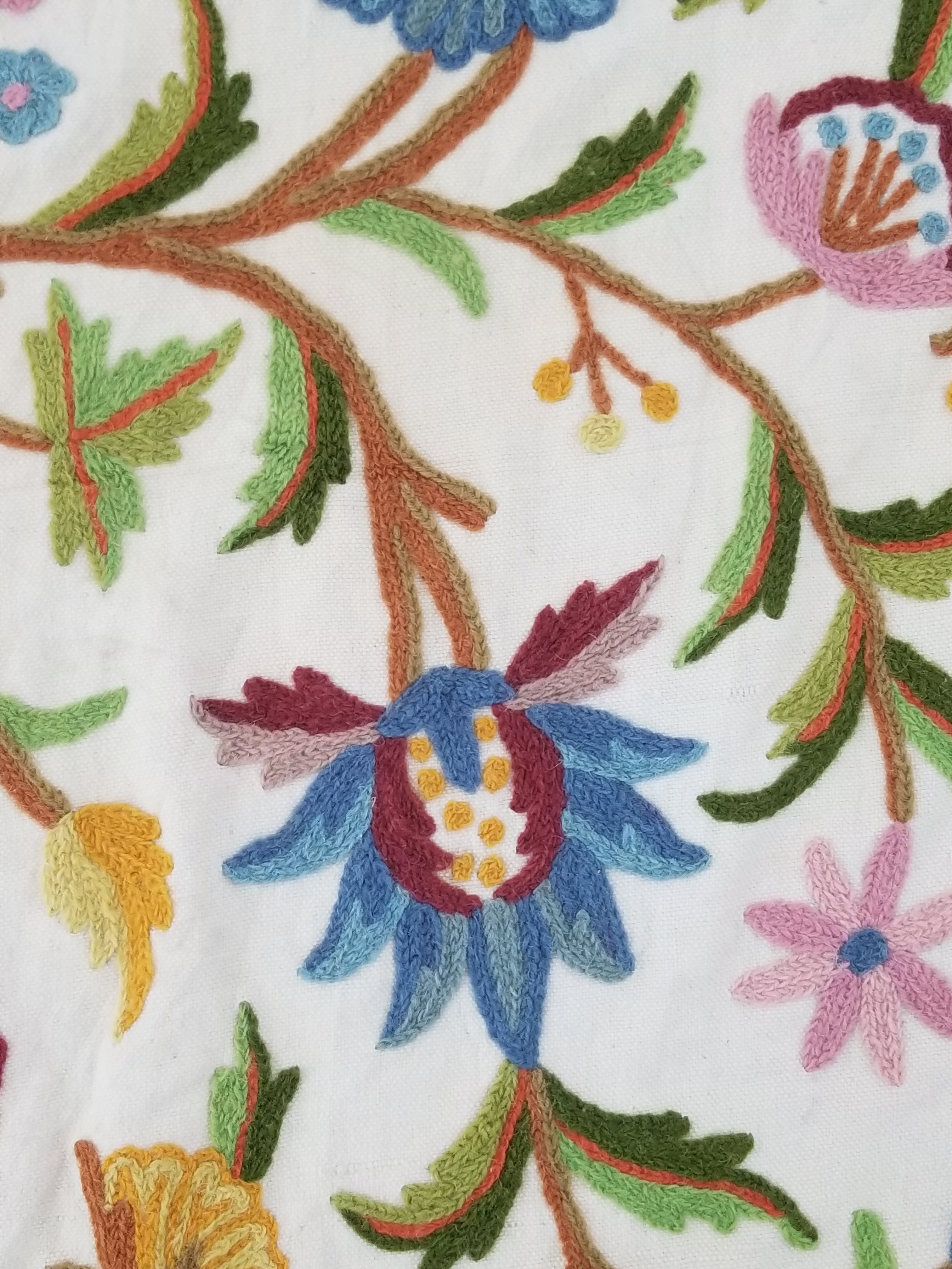 Vintage Indian Kashmiri Crewel Work Hand Embroidered Floral Bedspread 293x268cm