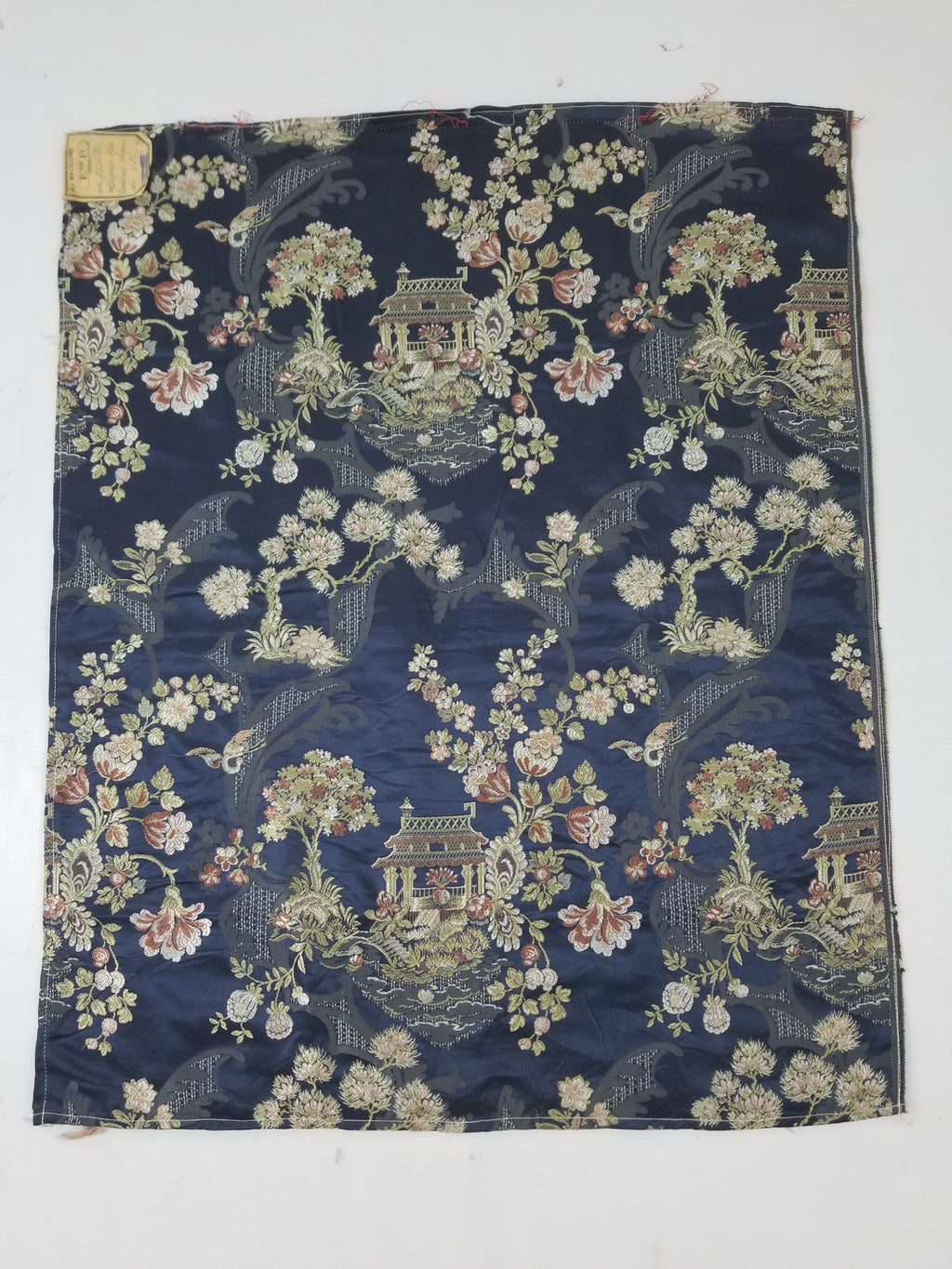 Antique French Pagodas & Floral Brocade Textile Panel 79x63cm