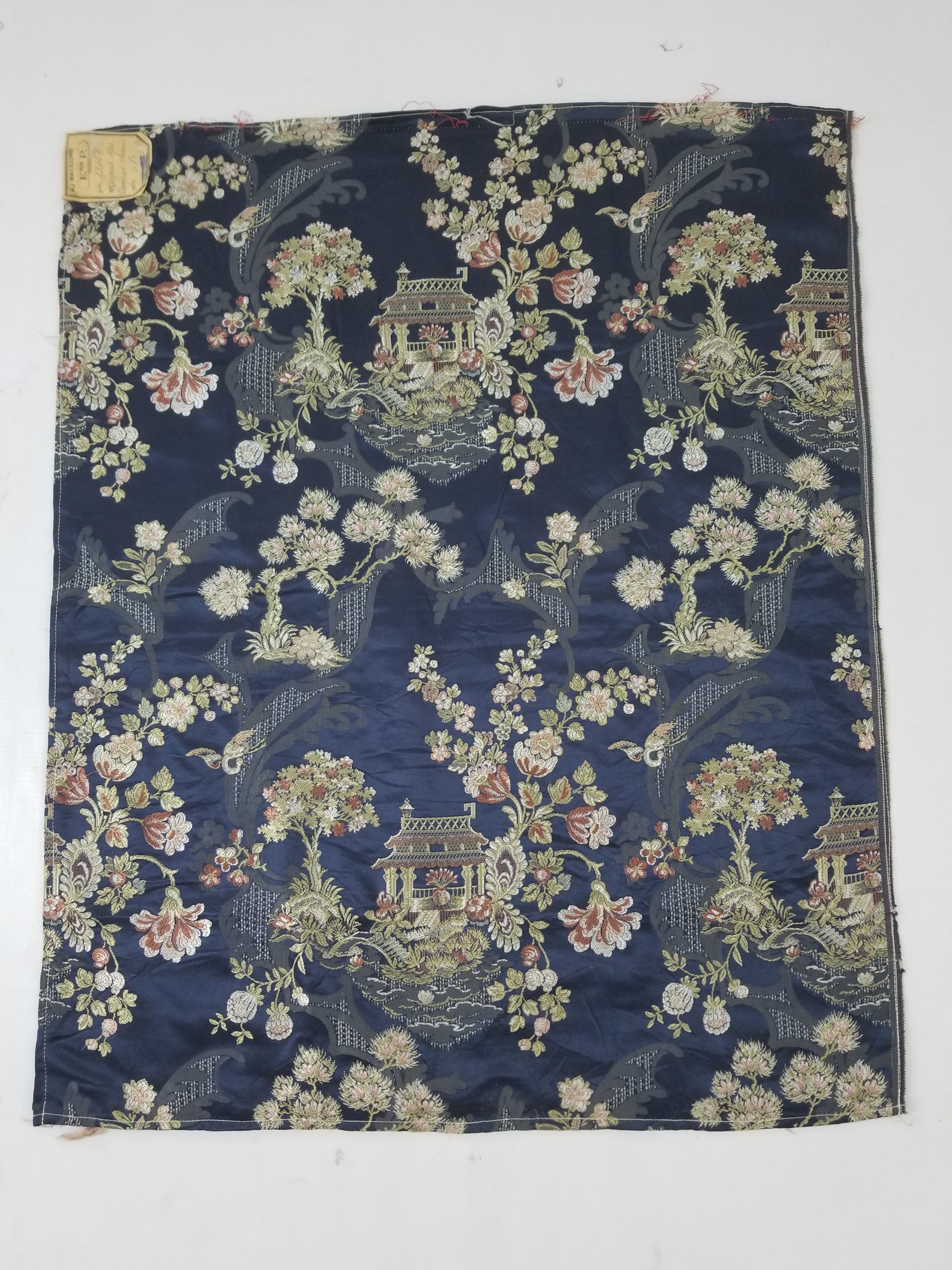 Antique French Pagodas & Floral Brocade Textile Panel 79x63cm