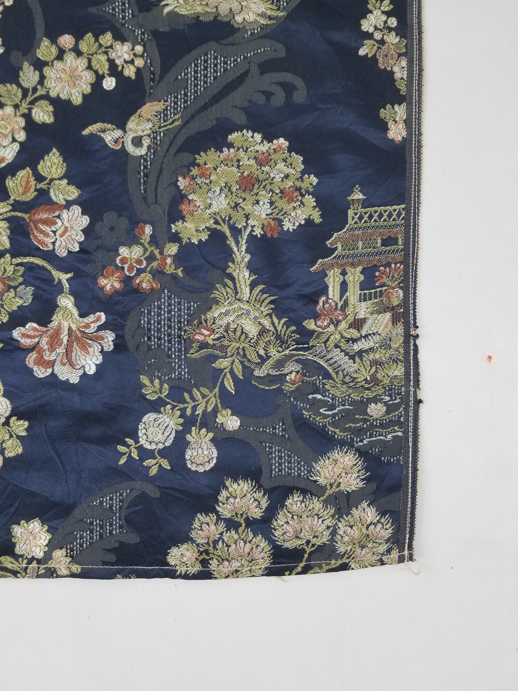 Antique French Pagodas & Floral Brocade Textile Panel 79x63cm