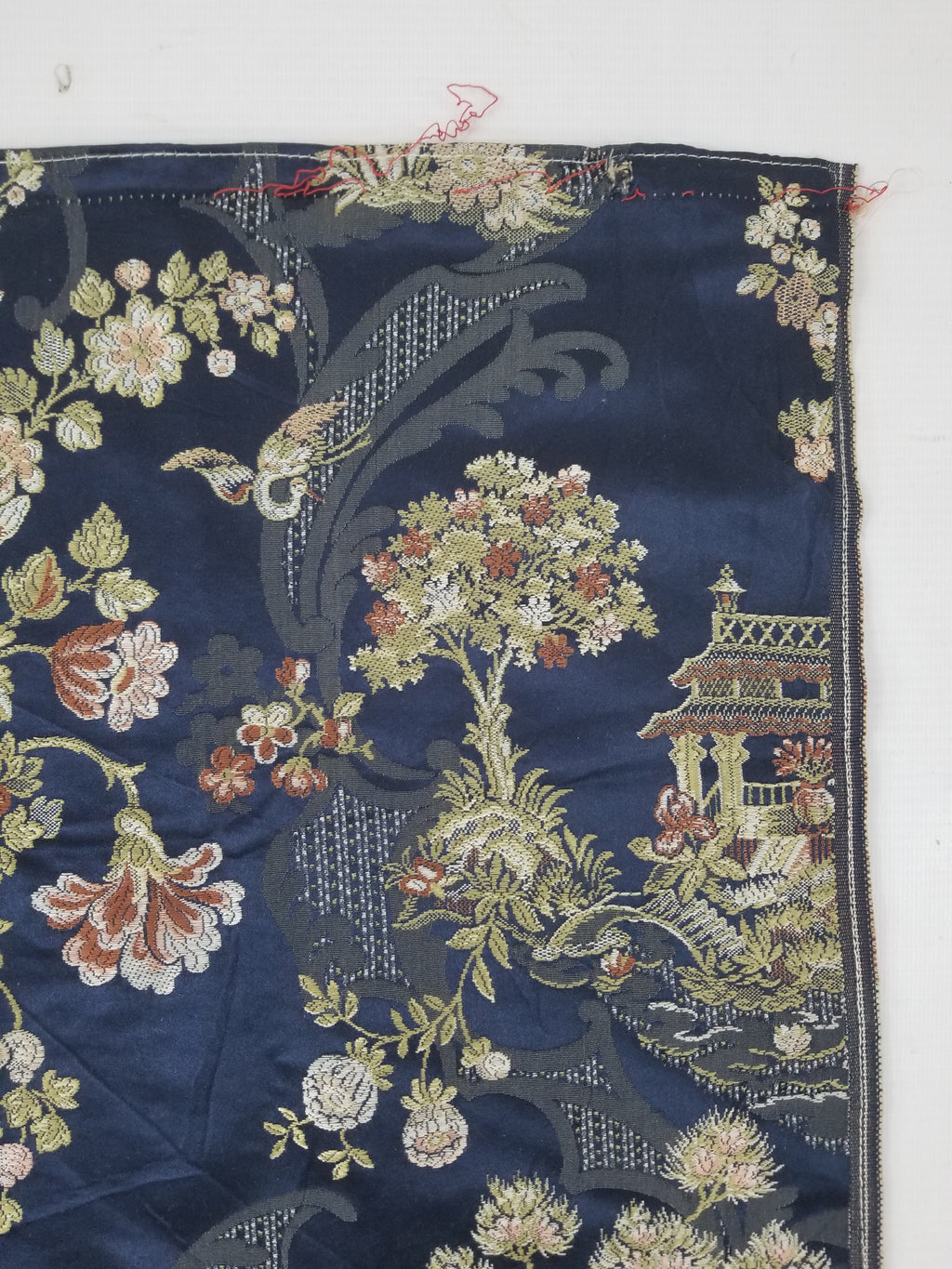 Antique French Pagodas & Floral Brocade Textile Panel 79x63cm