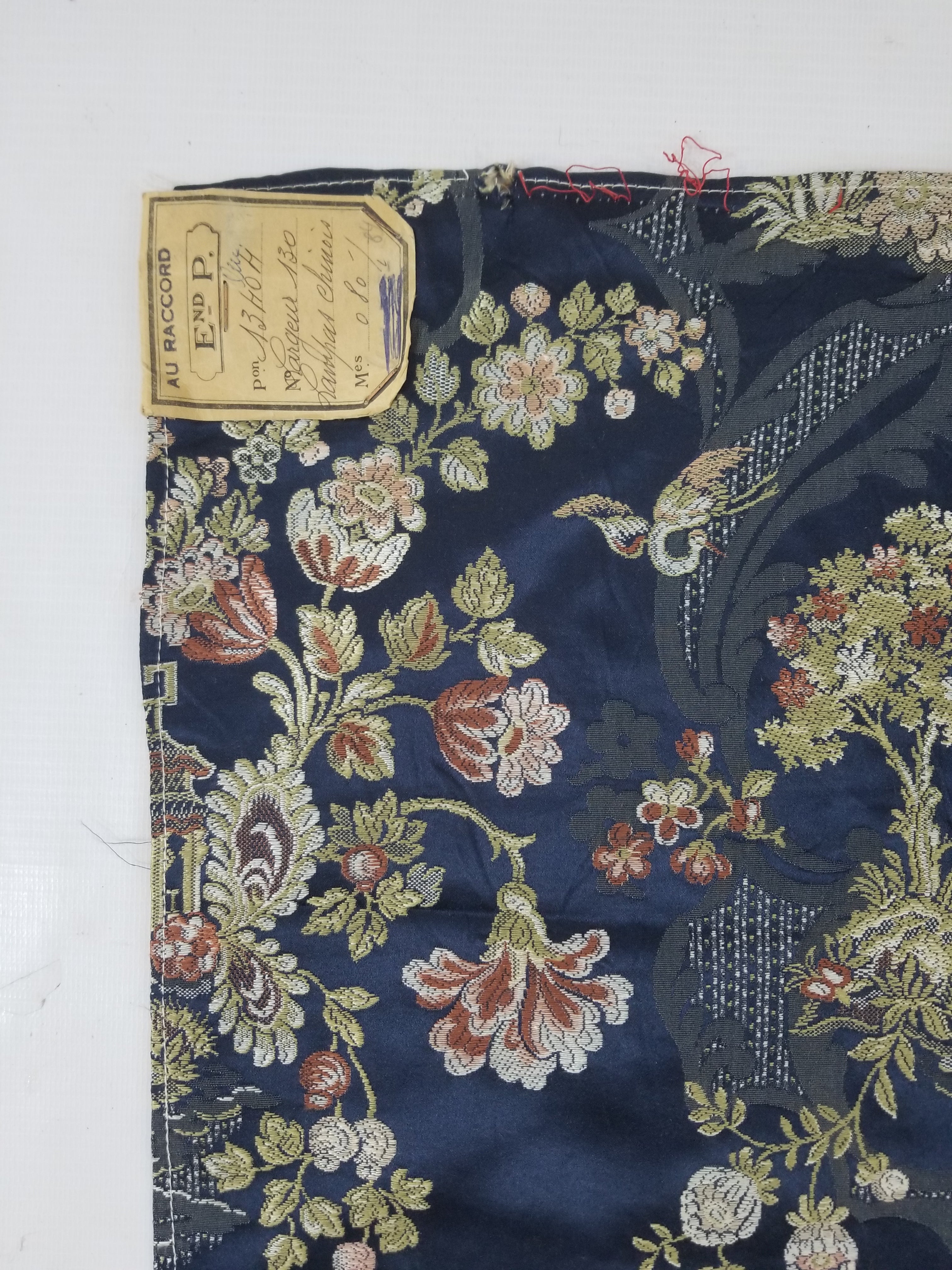 Antique French Pagodas & Floral Brocade Textile Panel 79x63cm