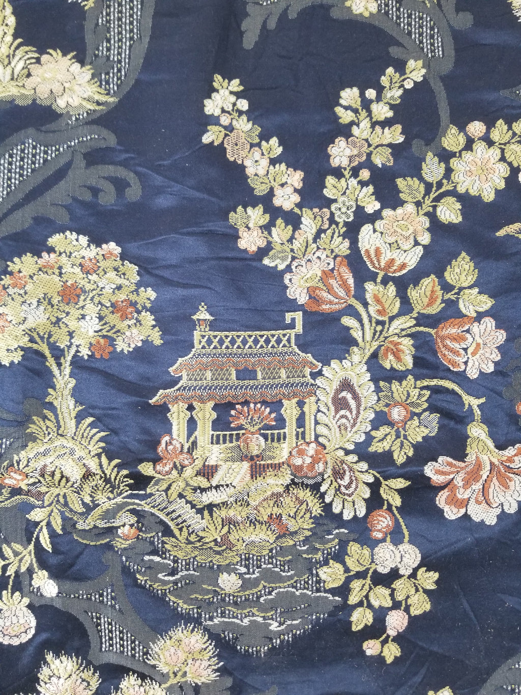 Antique French Pagodas & Floral Brocade Textile Panel 79x63cm