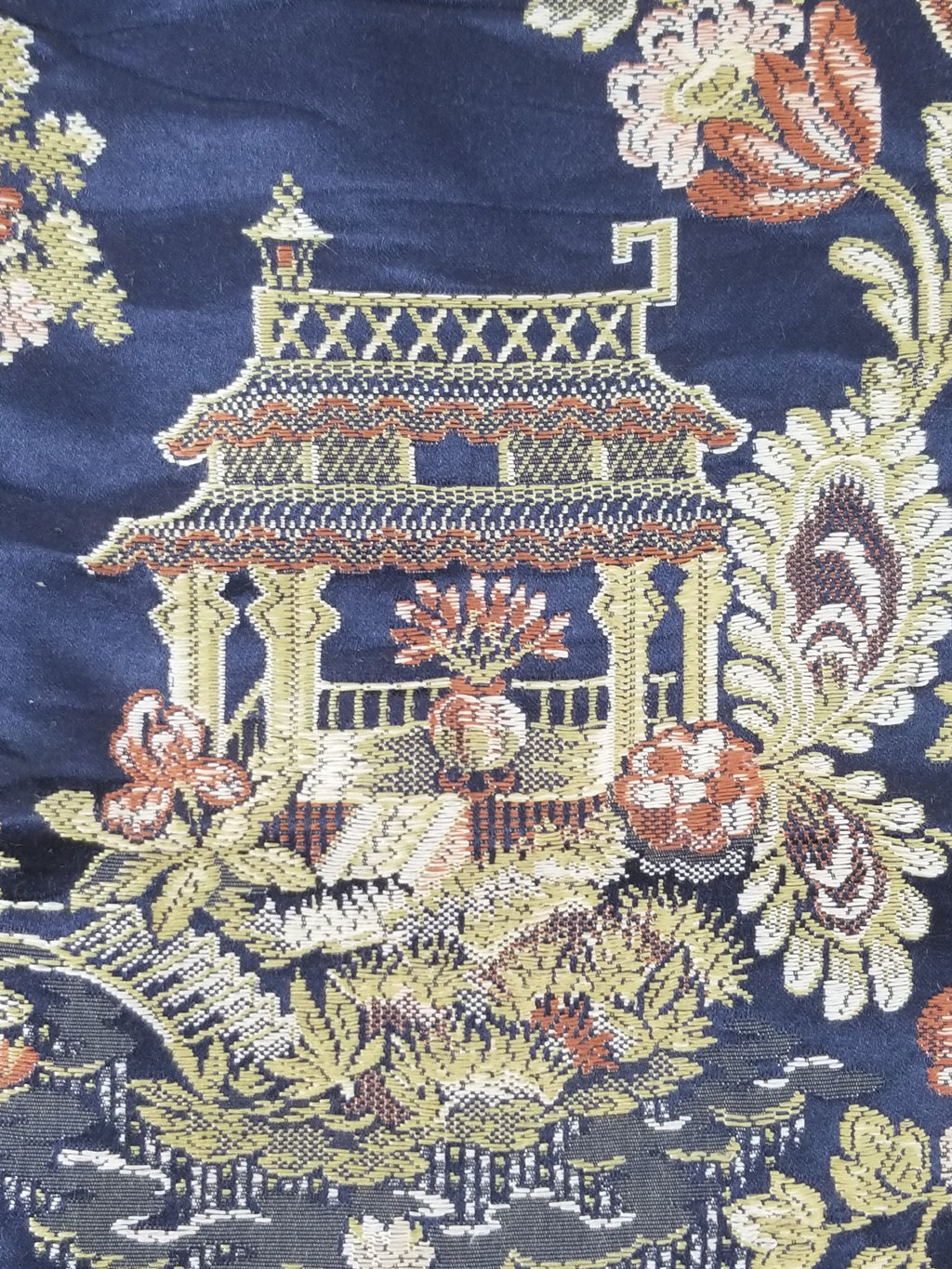 Antique French Pagodas & Floral Brocade Textile Panel 79x63cm