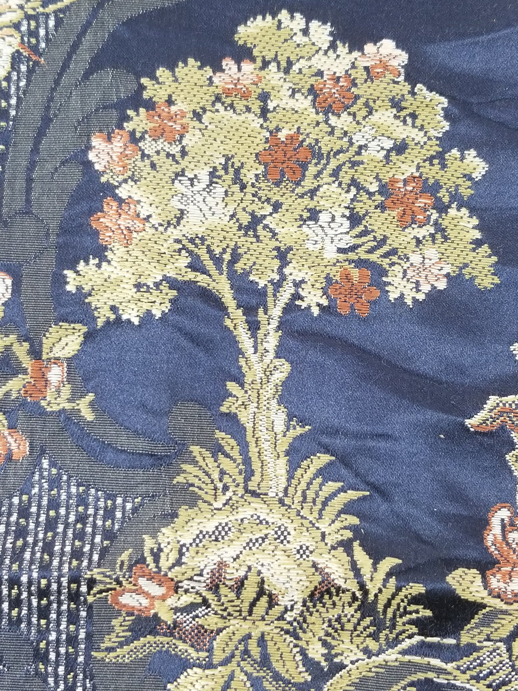 Antique French Pagodas & Floral Brocade Textile Panel 79x63cm