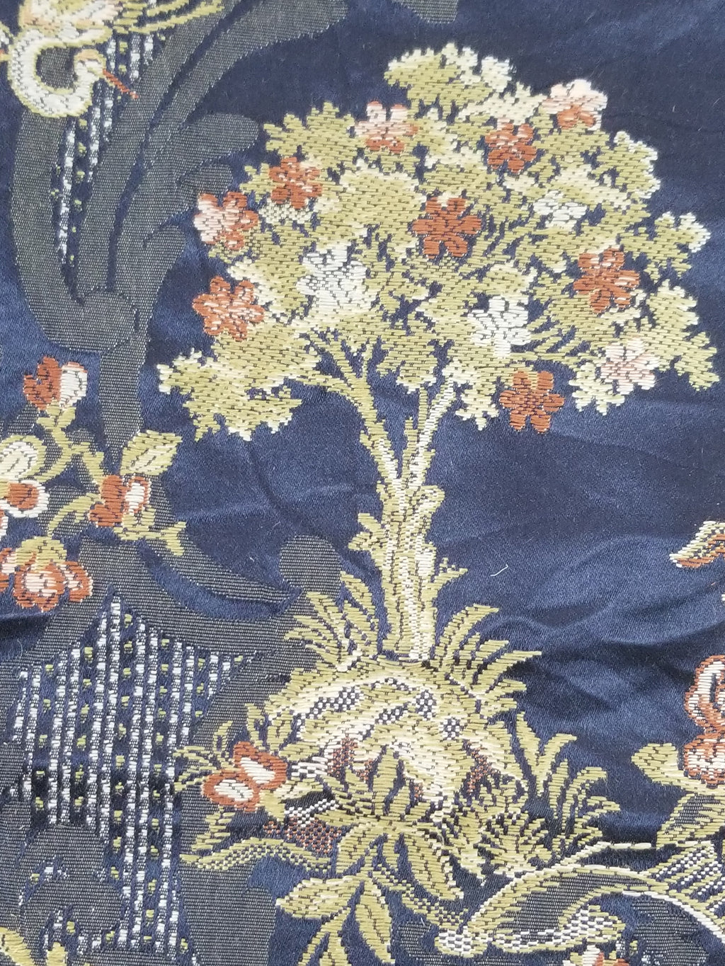 Antique French Pagodas & Floral Brocade Textile Panel 79x63cm