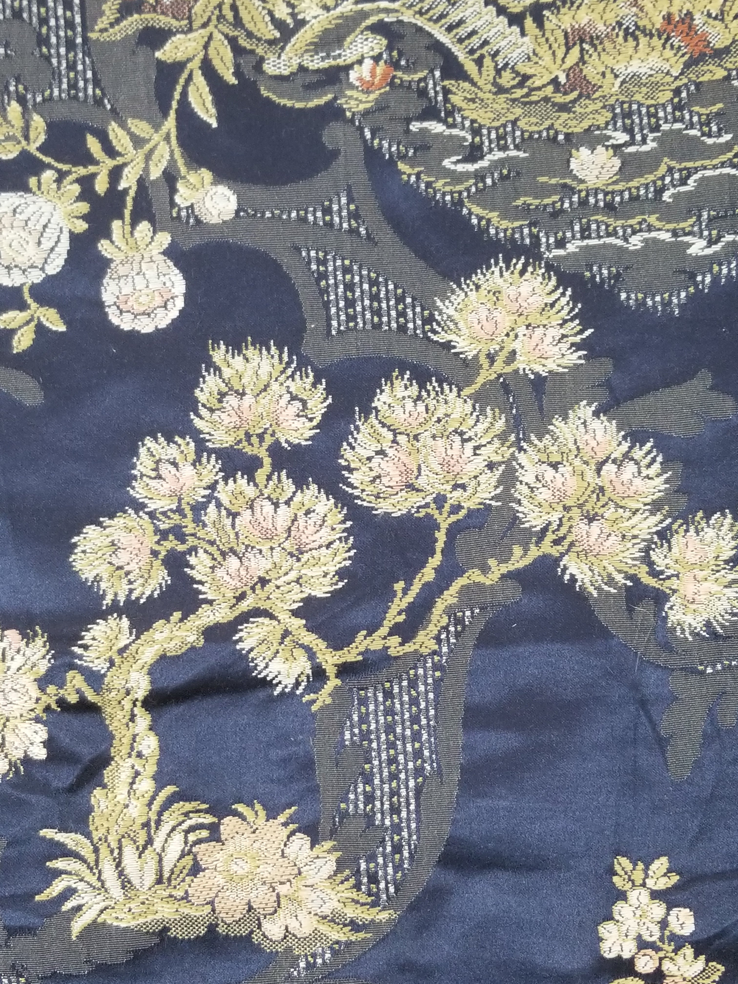 Antique French Pagodas & Floral Brocade Textile Panel 79x63cm