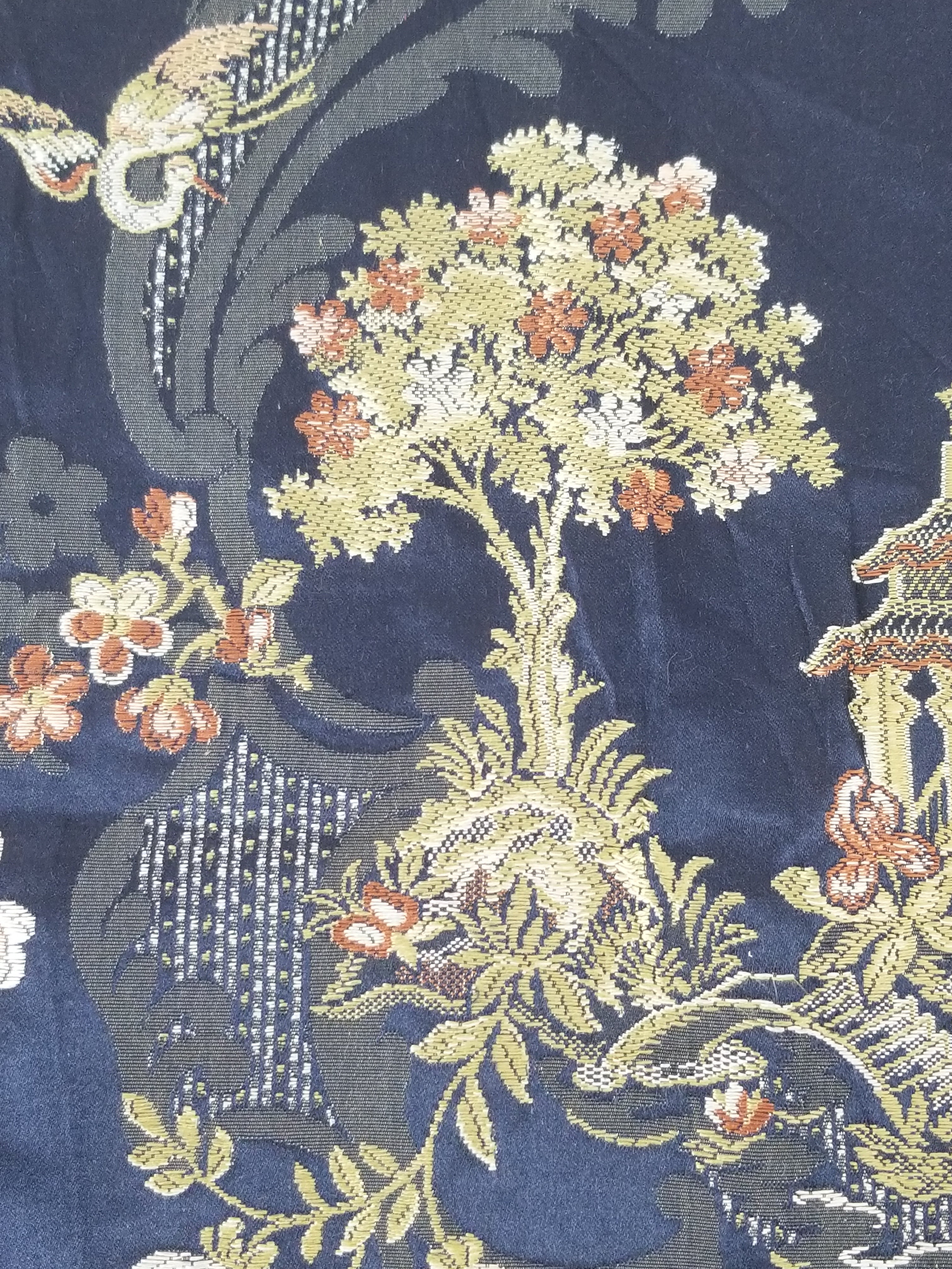 Antique French Pagodas & Floral Brocade Textile Panel 79x63cm