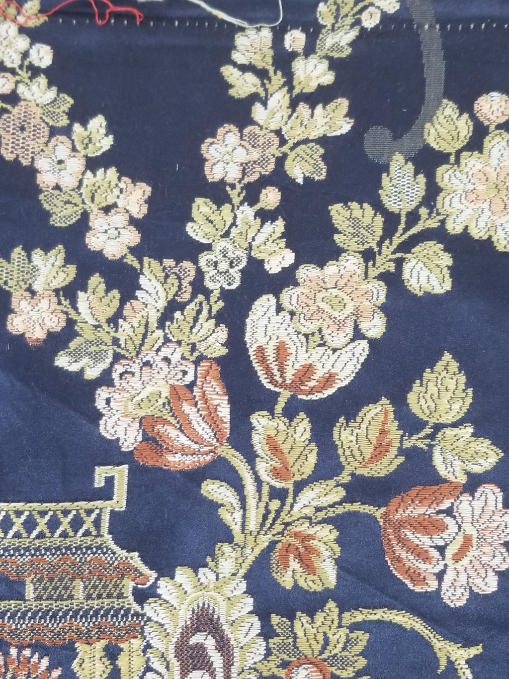 Antique French Pagodas & Floral Brocade Textile Panel 79x63cm