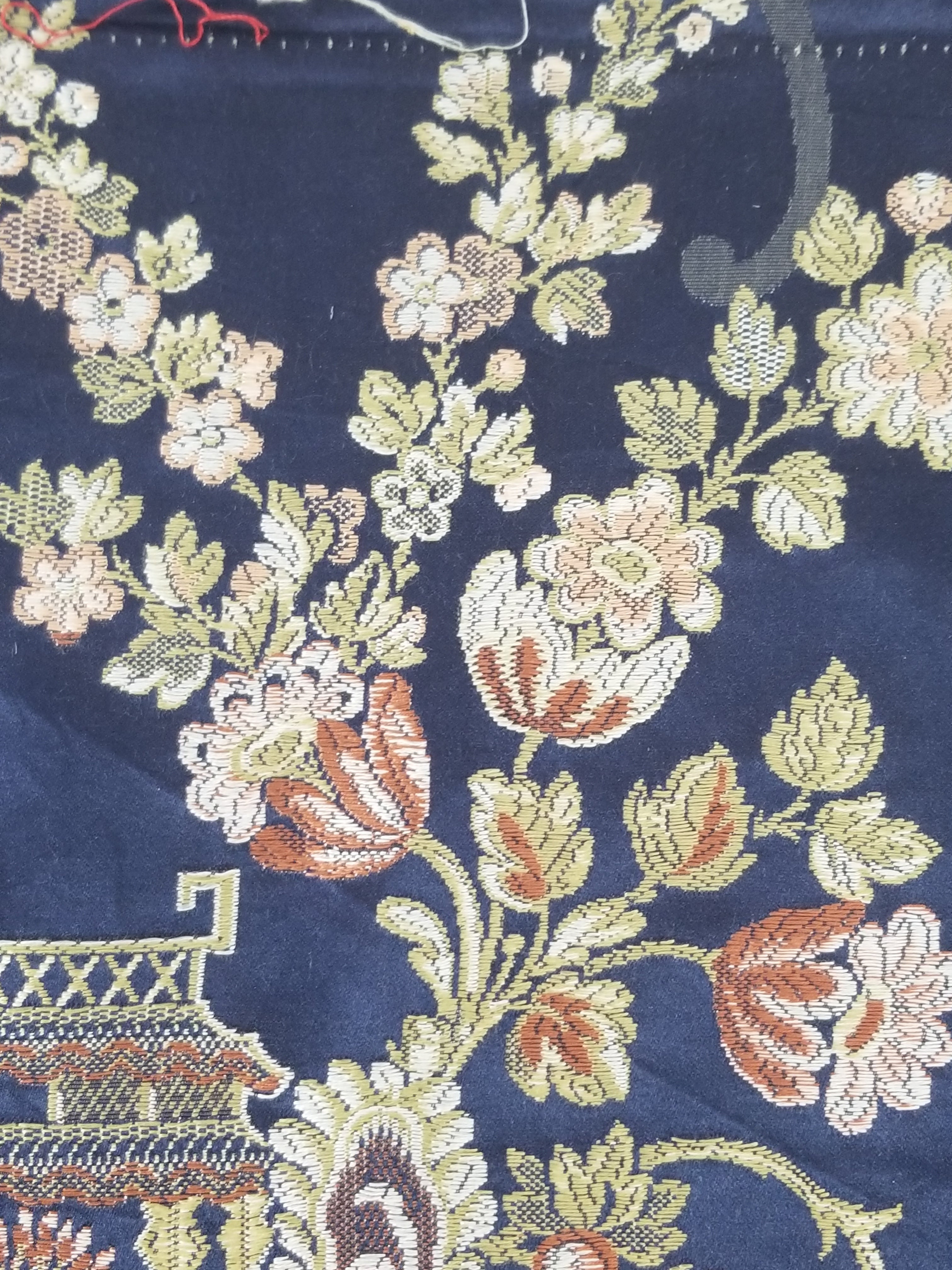 Antique French Pagodas & Floral Brocade Textile Panel 79x63cm