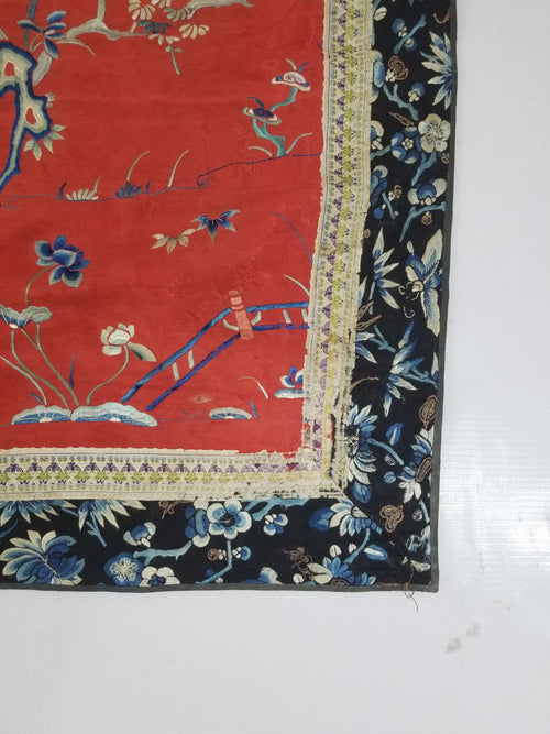 Antique Chinese Garden Scene with Figures Hand Embroidered Altar Cloth 191x49cm
