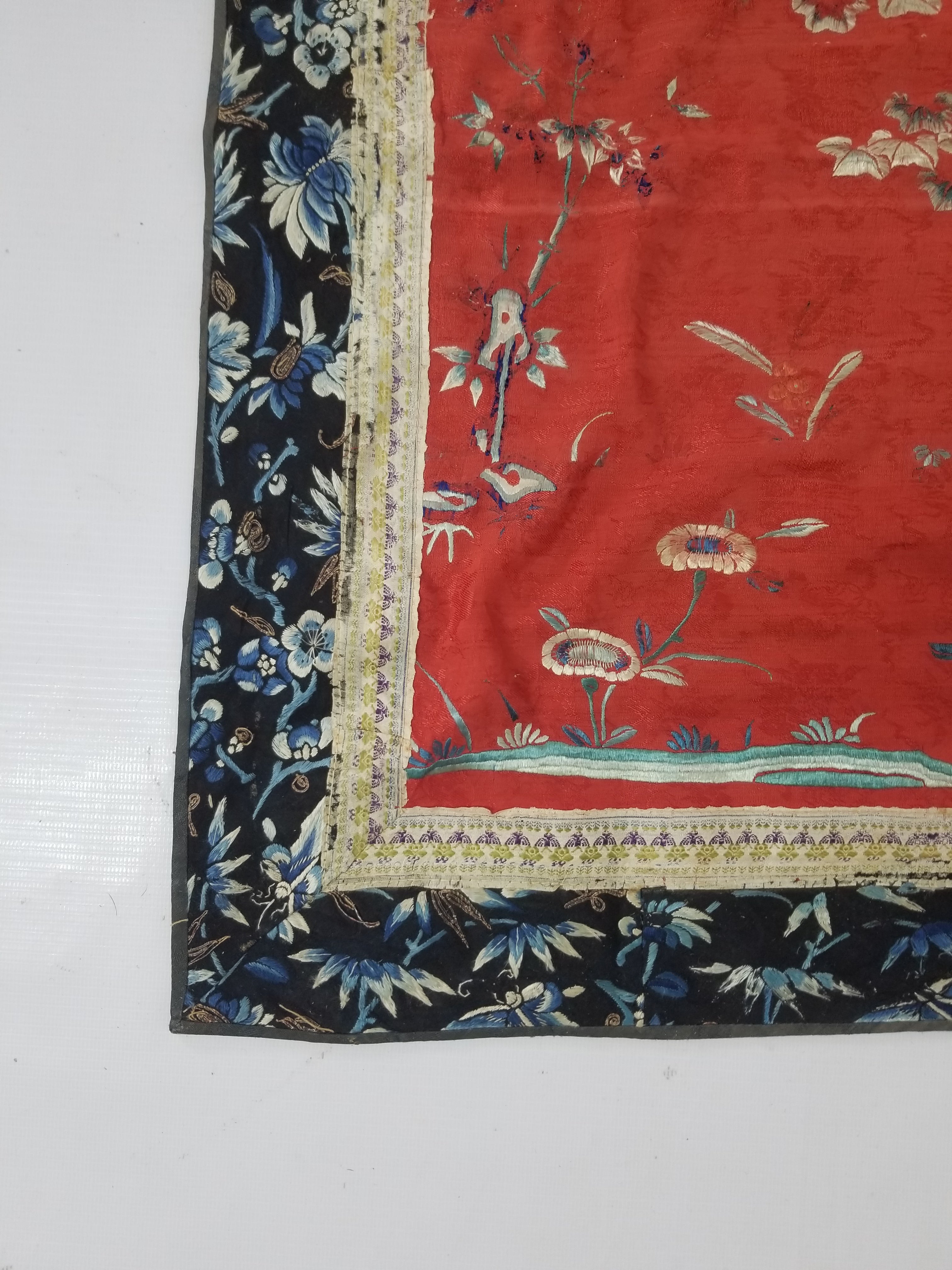 Antique Chinese Garden Scene with Figures Hand Embroidered Altar Cloth 191x49cm