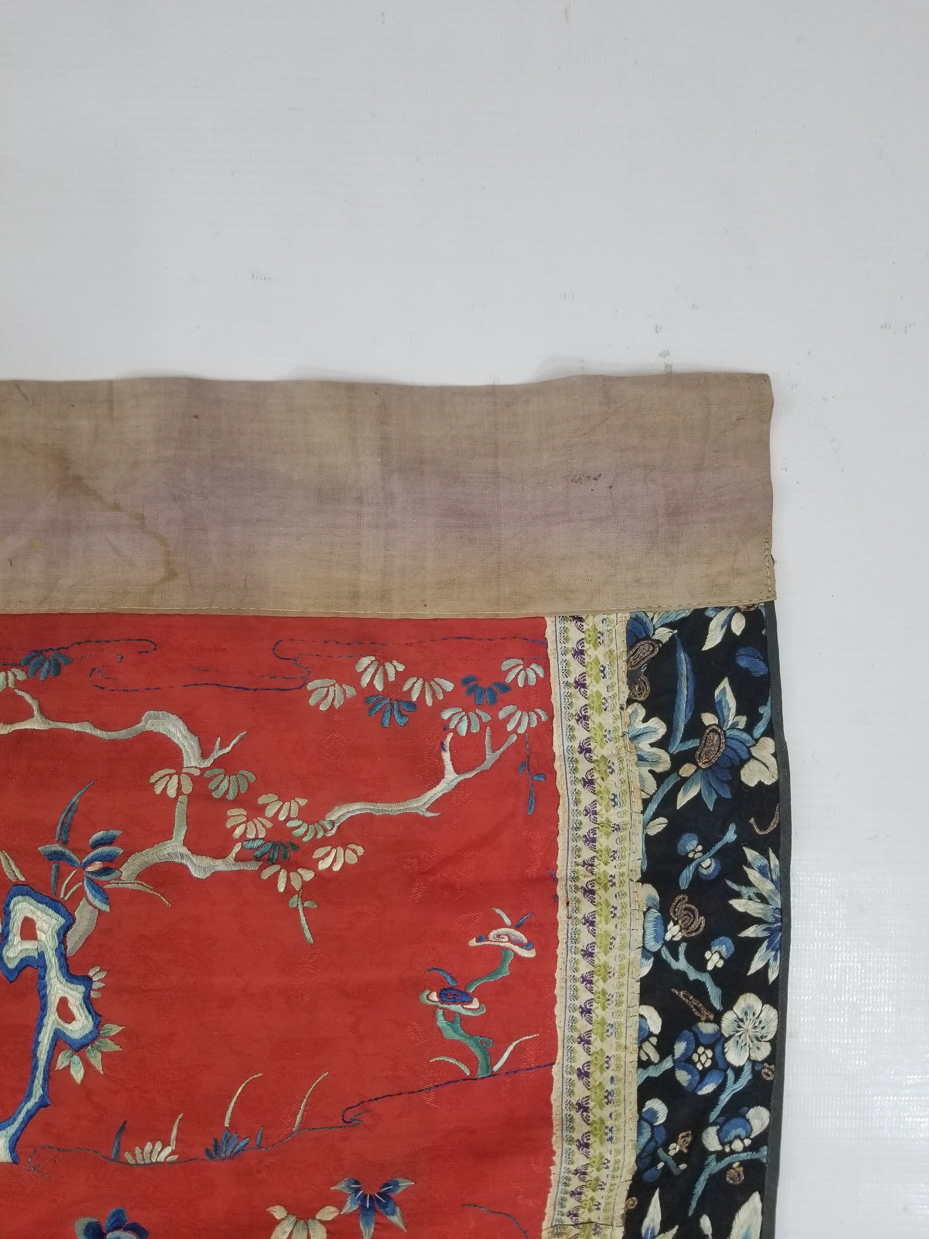 Antique Chinese Garden Scene with Figures Hand Embroidered Altar Cloth 191x49cm