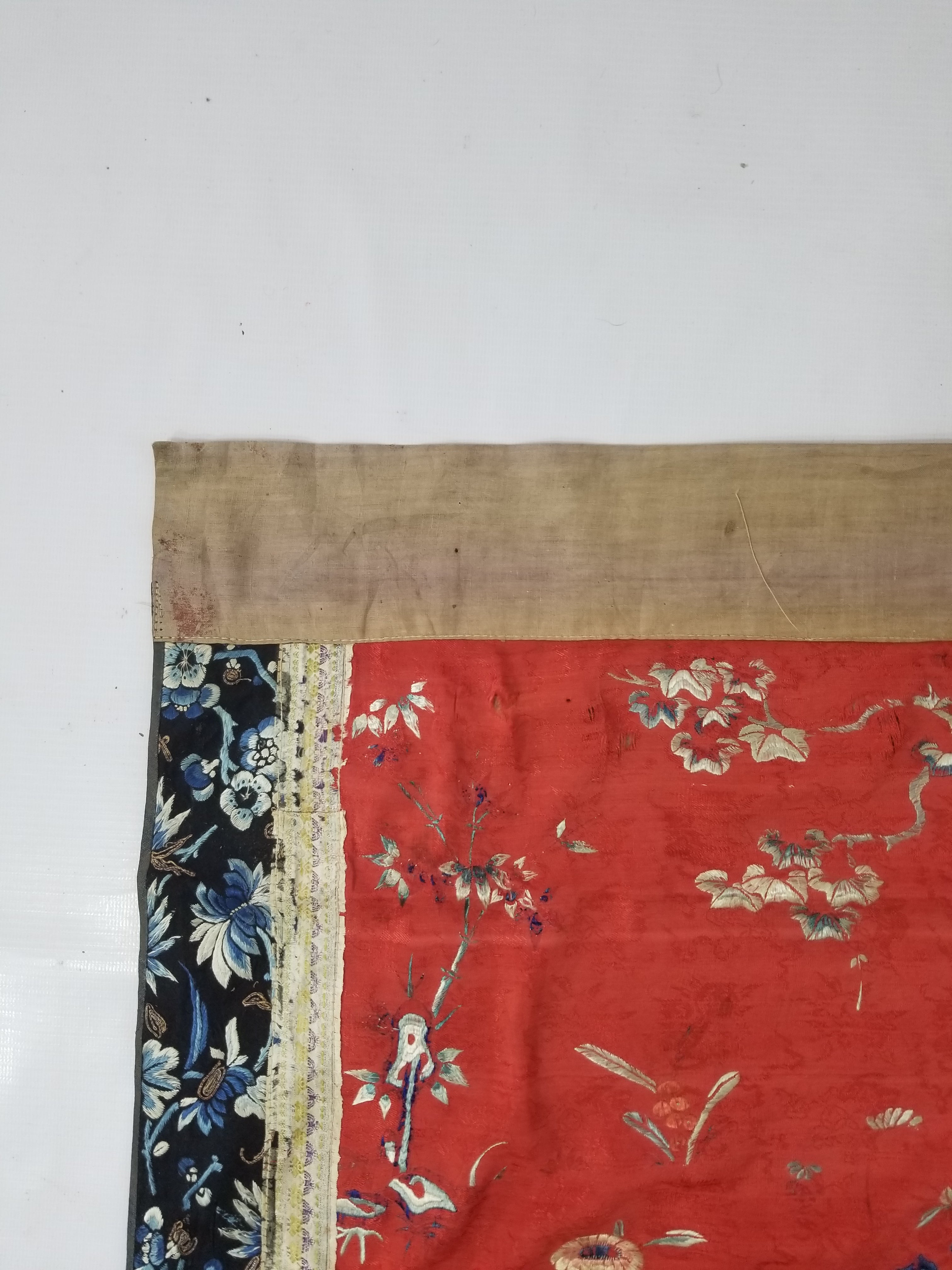 Antique Chinese Garden Scene with Figures Hand Embroidered Altar Cloth 191x49cm