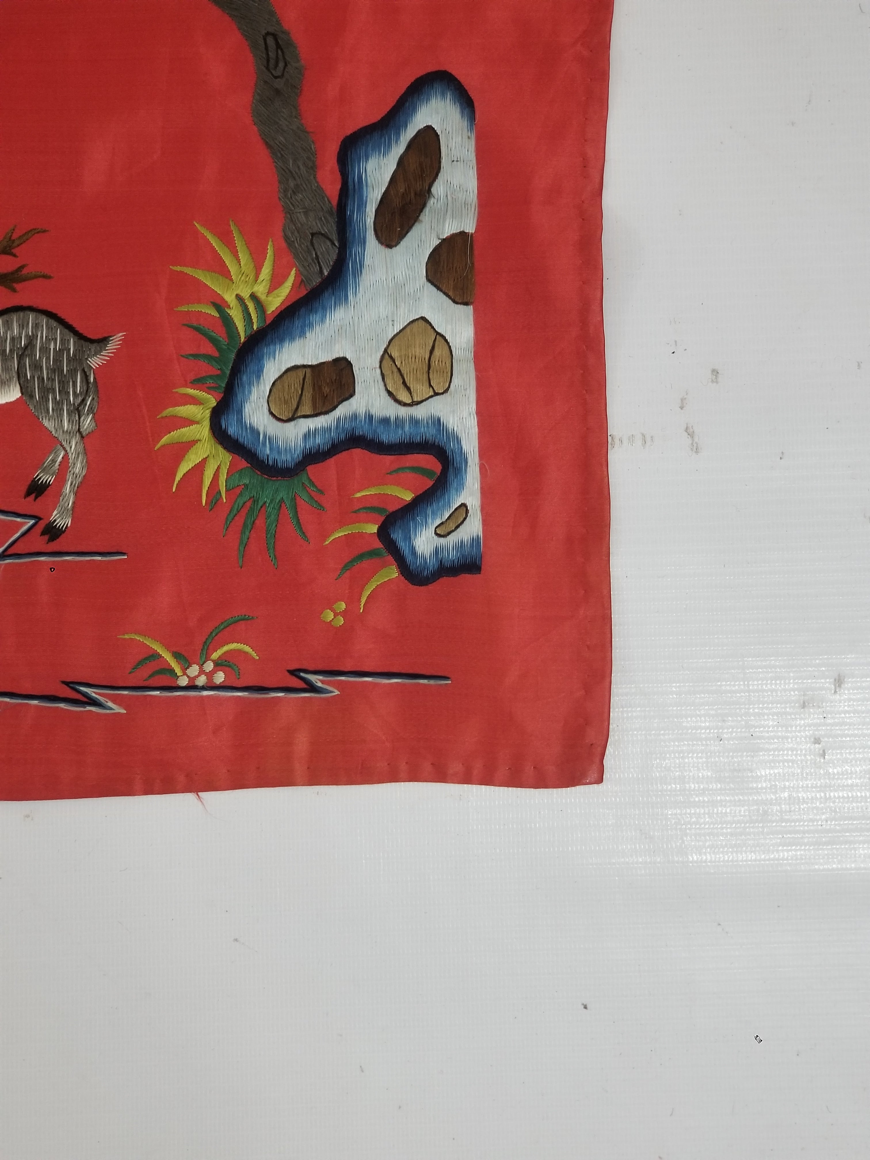 Antique Chinese Gathering of Immortals Hand Embroidered Panel (Qing Era) 203x37c