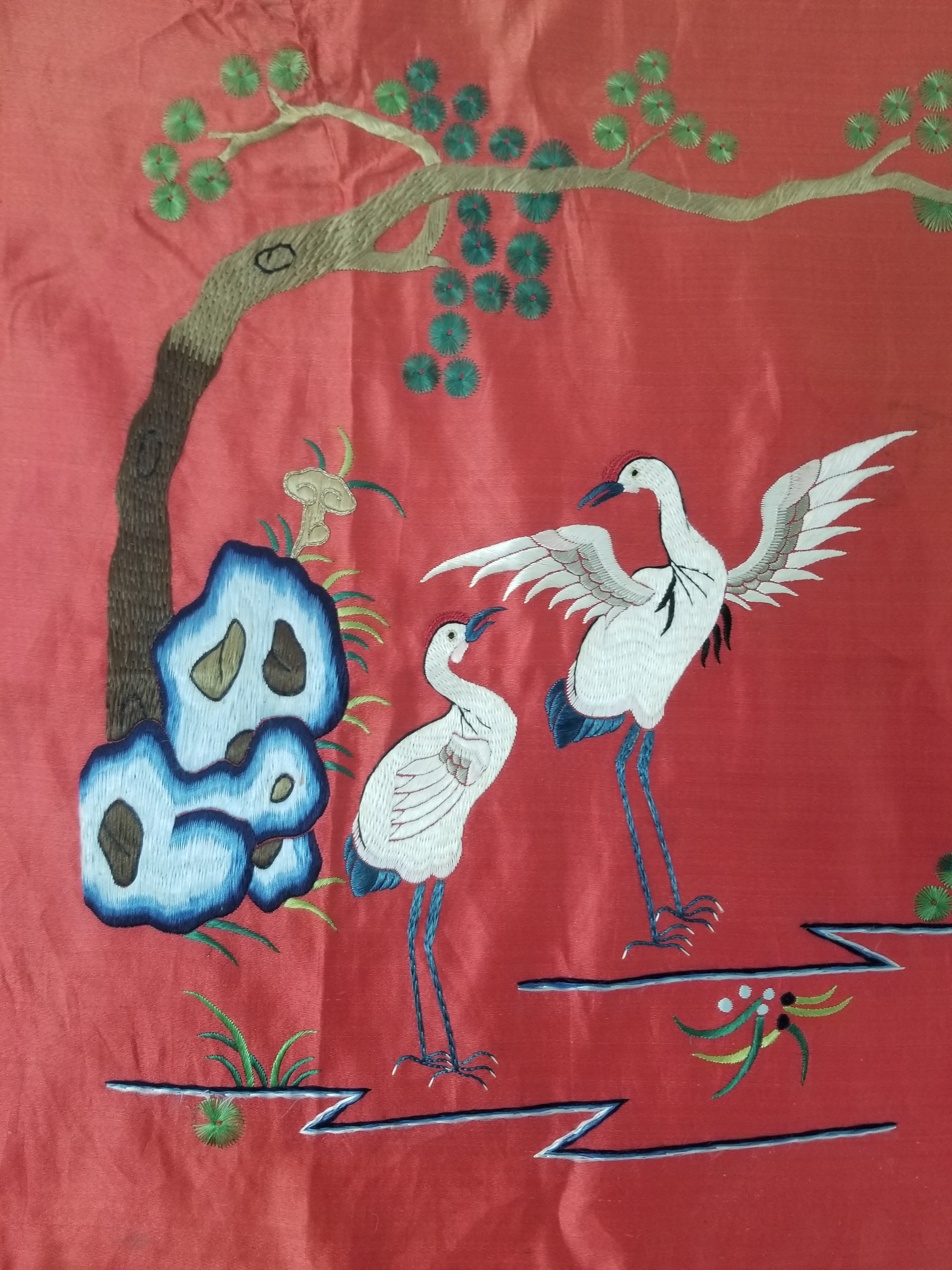 Antique Chinese Gathering of Immortals Hand Embroidered Panel (Qing Era) 203x37c
