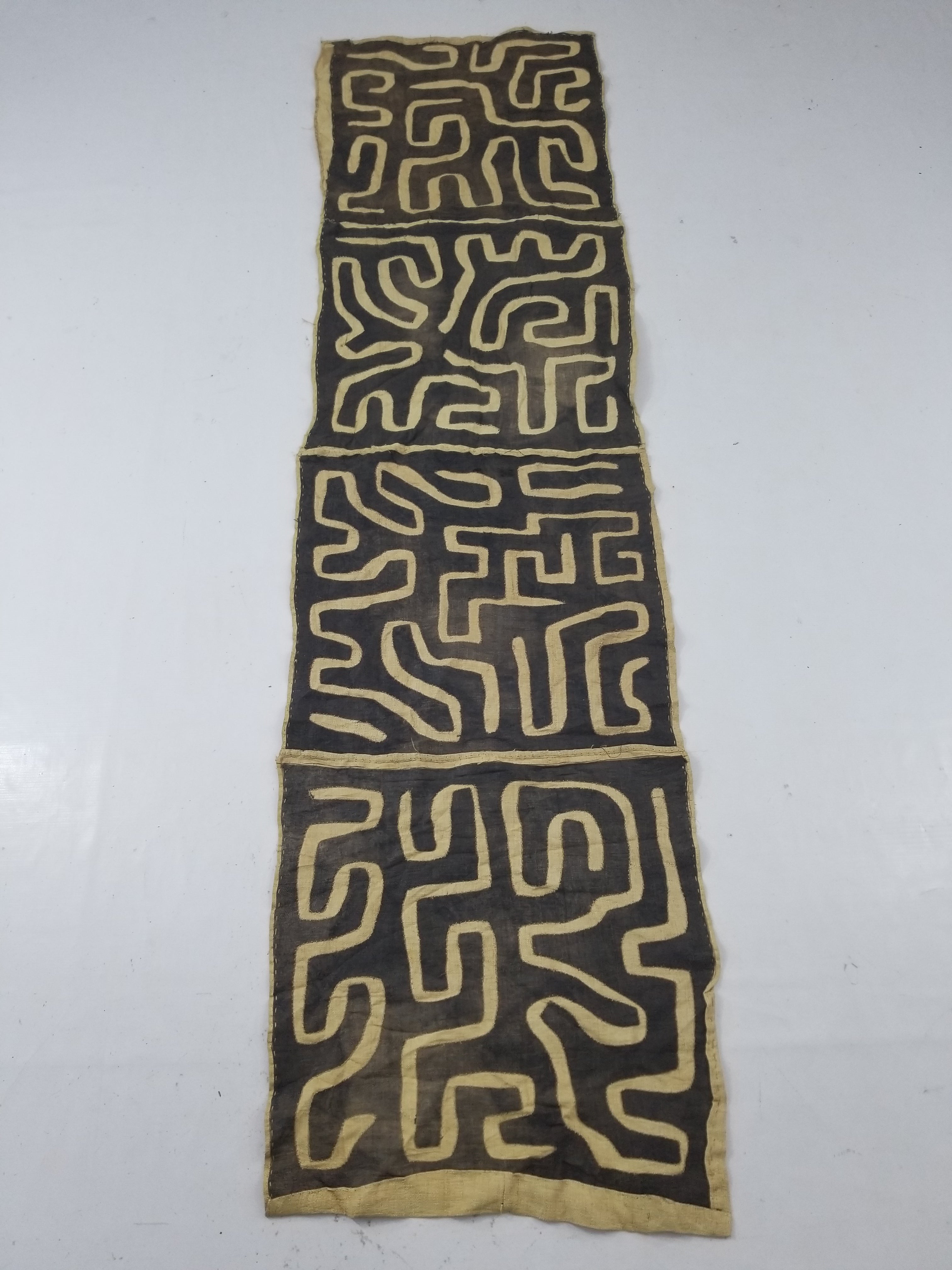 \Antique African Handwoven Kuba Cloth Raffia Textile Runner 220x60cm