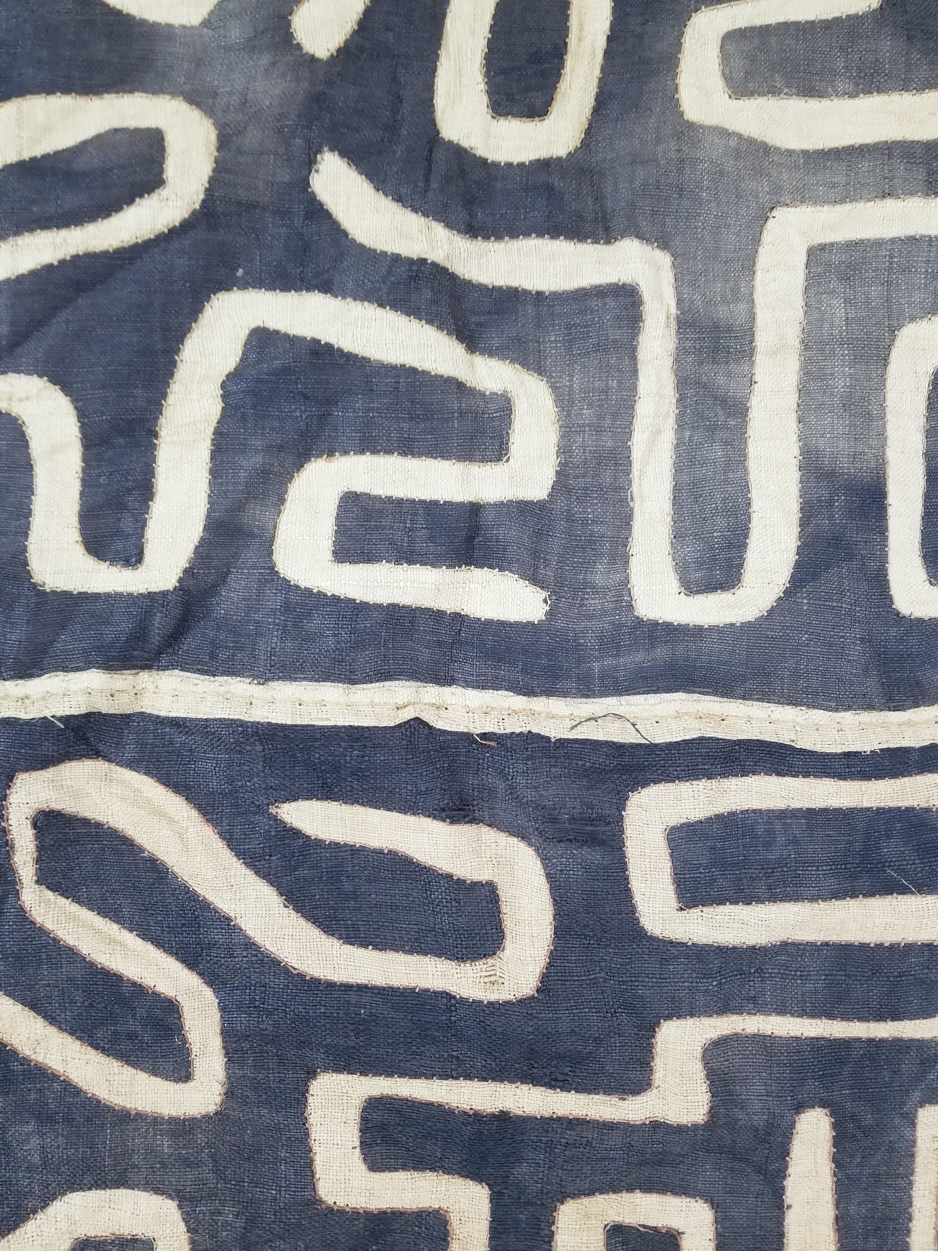 \Antique African Handwoven Kuba Cloth Raffia Textile Runner 220x60cm