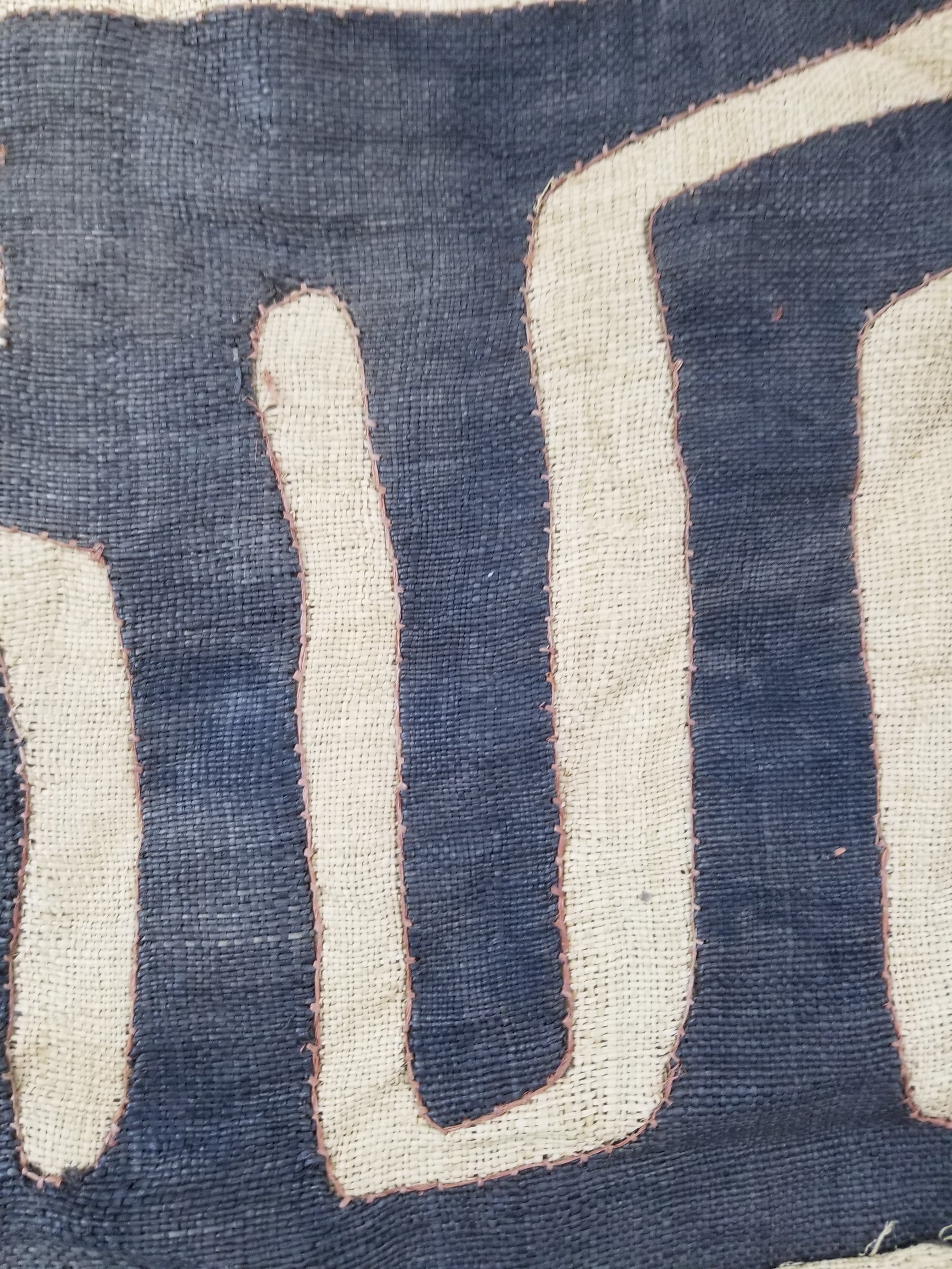 \Antique African Handwoven Kuba Cloth Raffia Textile Runner 220x60cm