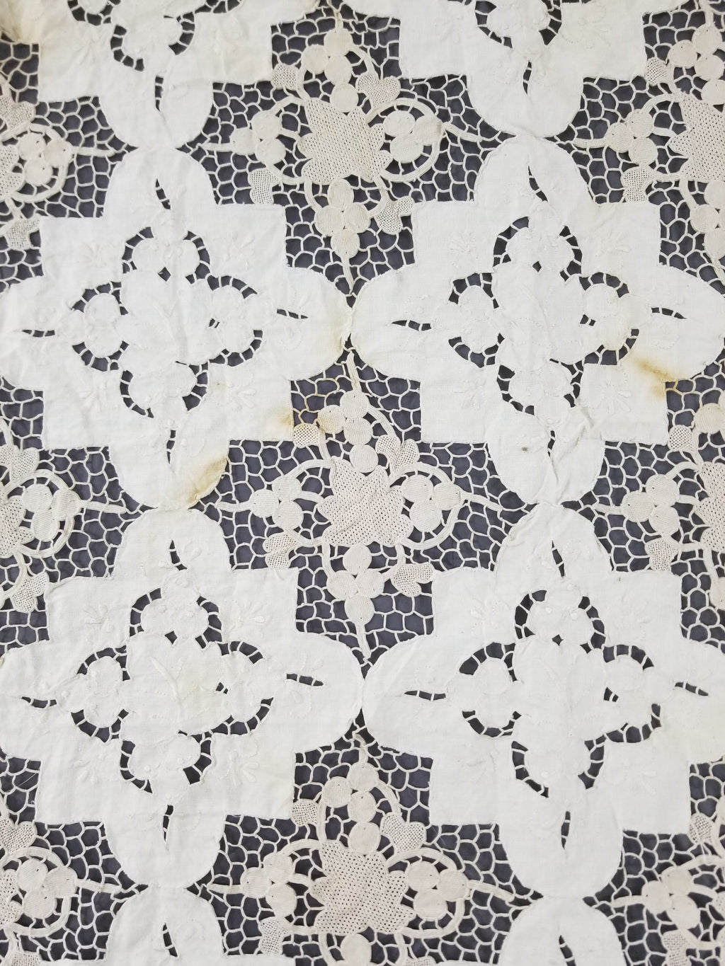 Vintage Point De Venise Needle Lace Madeira Embroidered Floral Tablecloth 260x220cm