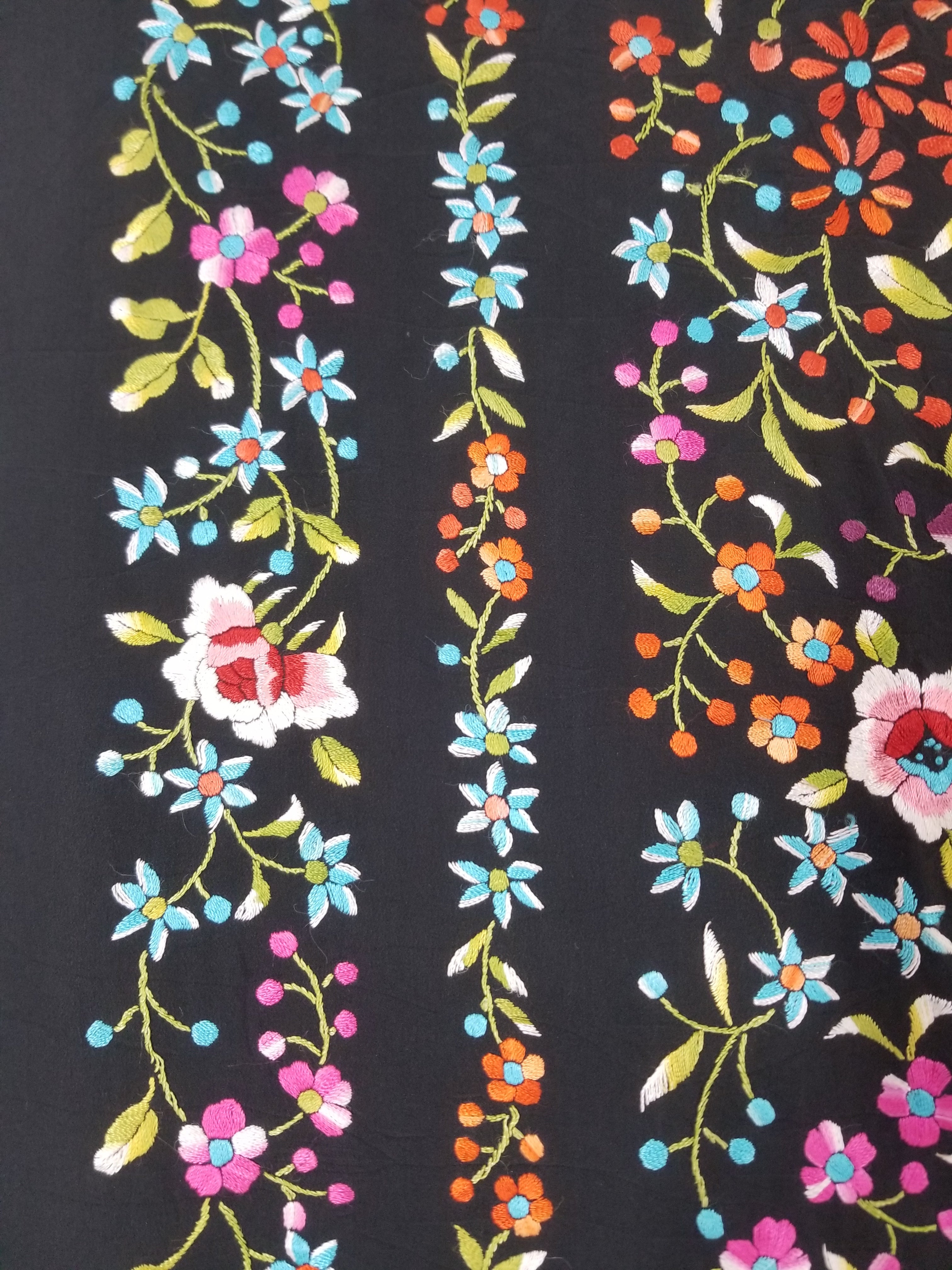 Antique Chinese Silk Hand Embroidered Floral & Peacock Piano Shawl 132x130cm