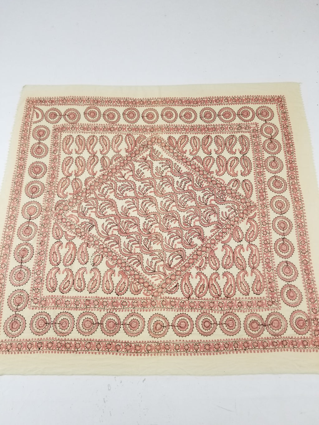 Antique Traditional Syrian Hand Embroidery Floral & Paisley Tablecloth 162x152cm