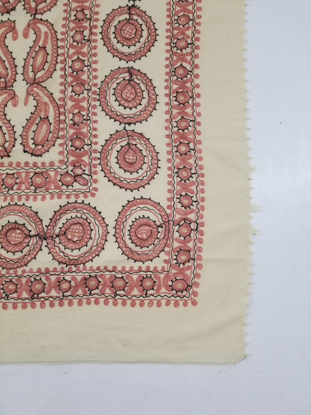 Antique Traditional Syrian Hand Embroidery Floral & Paisley Tablecloth 162x152cm