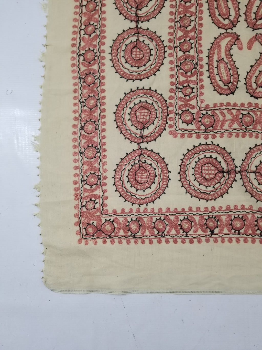 Antique Traditional Syrian Hand Embroidery Floral & Paisley Tablecloth 162x152cm