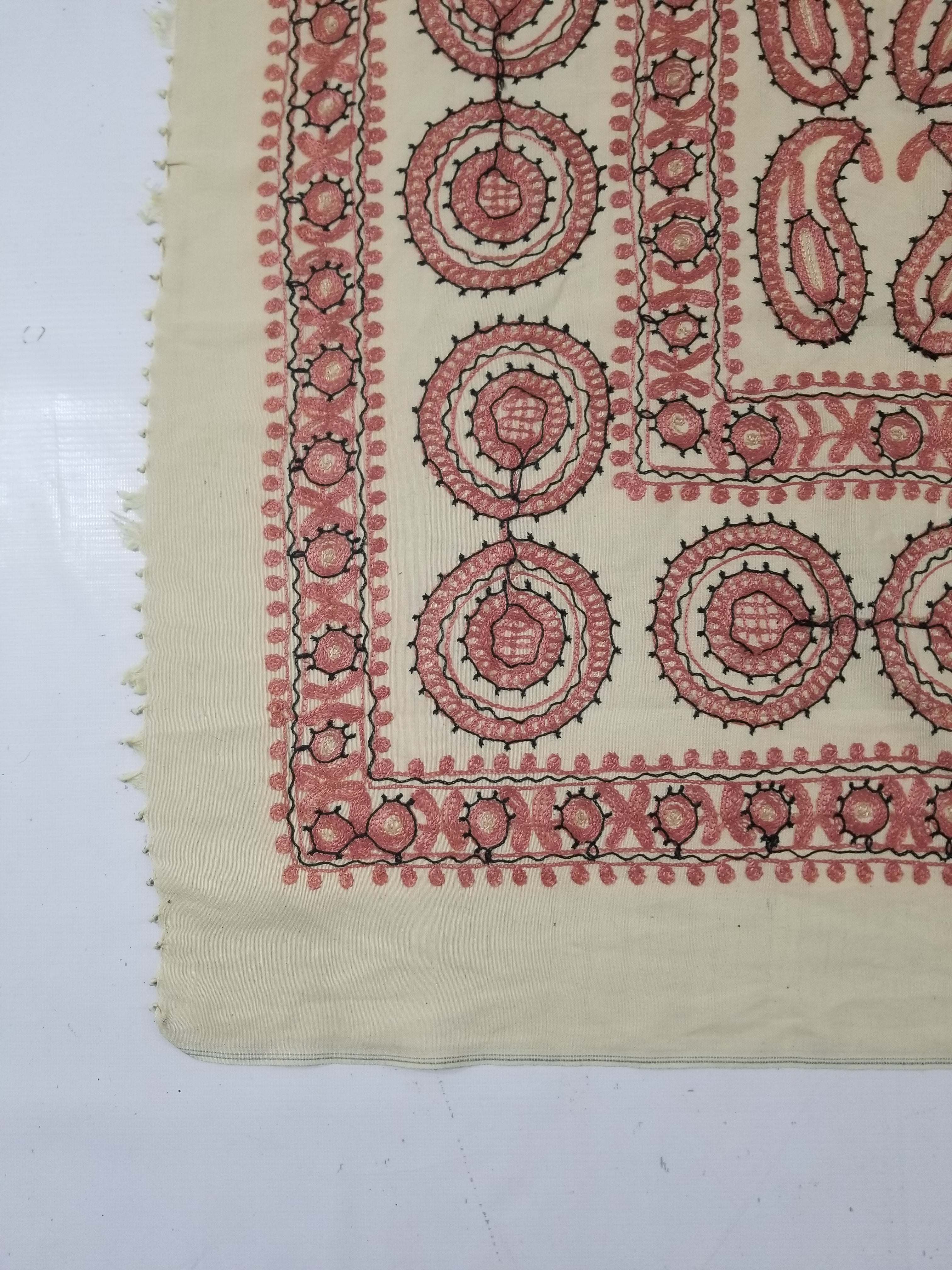 Antique Traditional Syrian Hand Embroidery Floral & Paisley Tablecloth 162x152cm