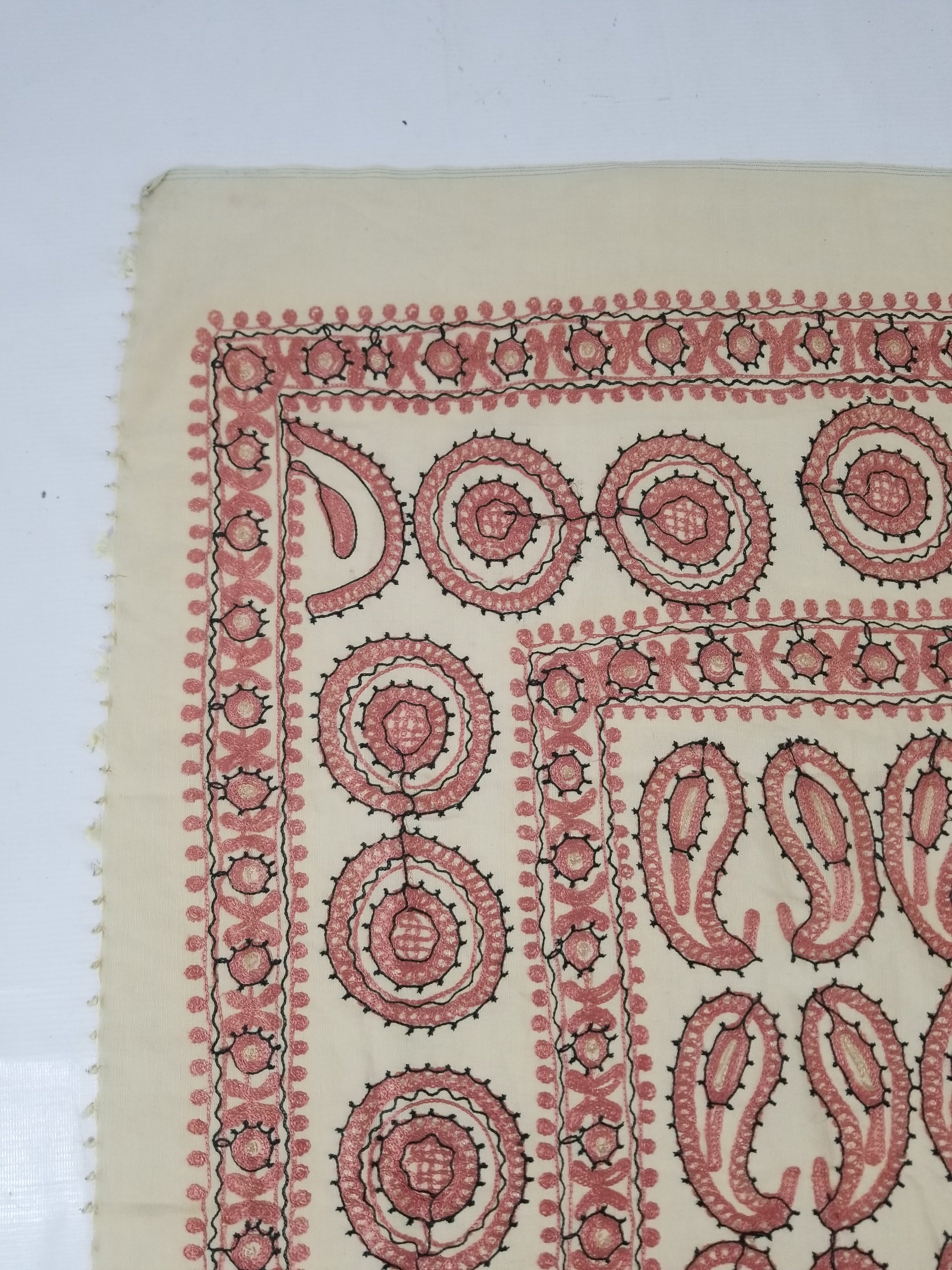Antique Traditional Syrian Hand Embroidery Floral & Paisley Tablecloth 162x152cm