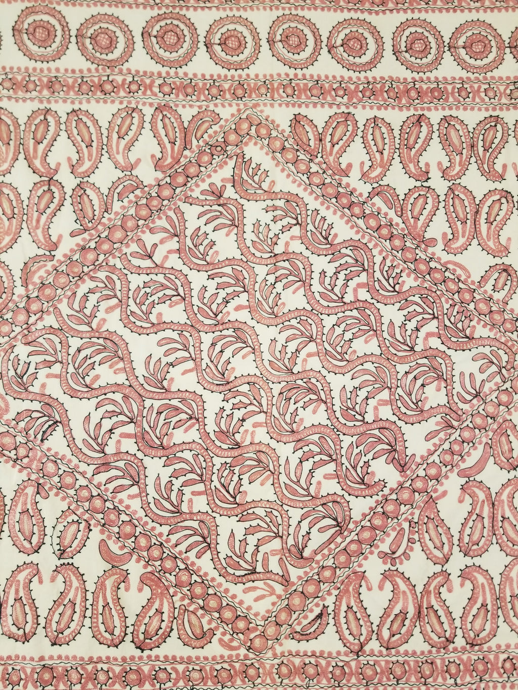 Antique Traditional Syrian Hand Embroidery Floral & Paisley Tablecloth 162x152cm