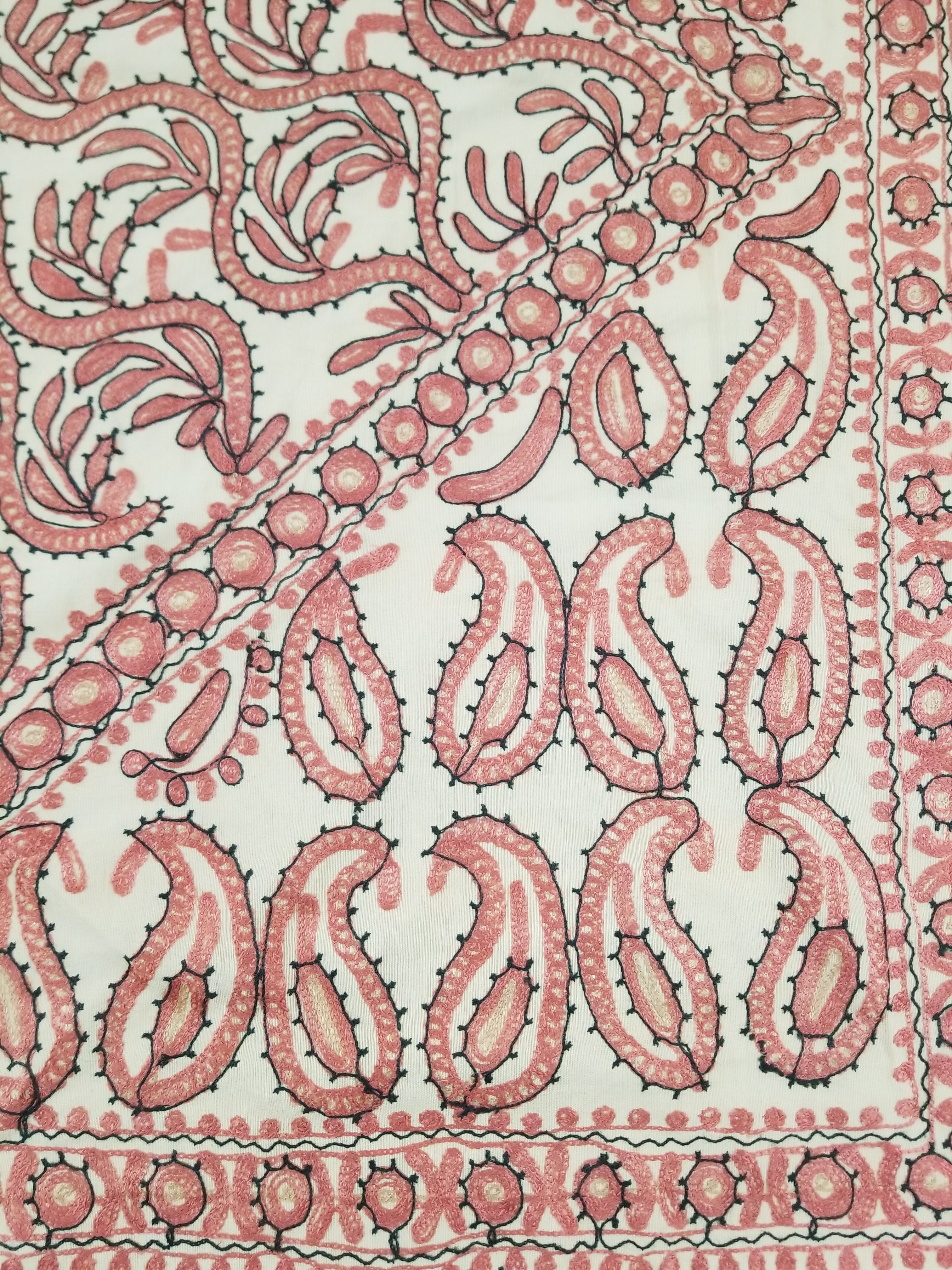 Antique Traditional Syrian Hand Embroidery Floral & Paisley Tablecloth 162x152cm