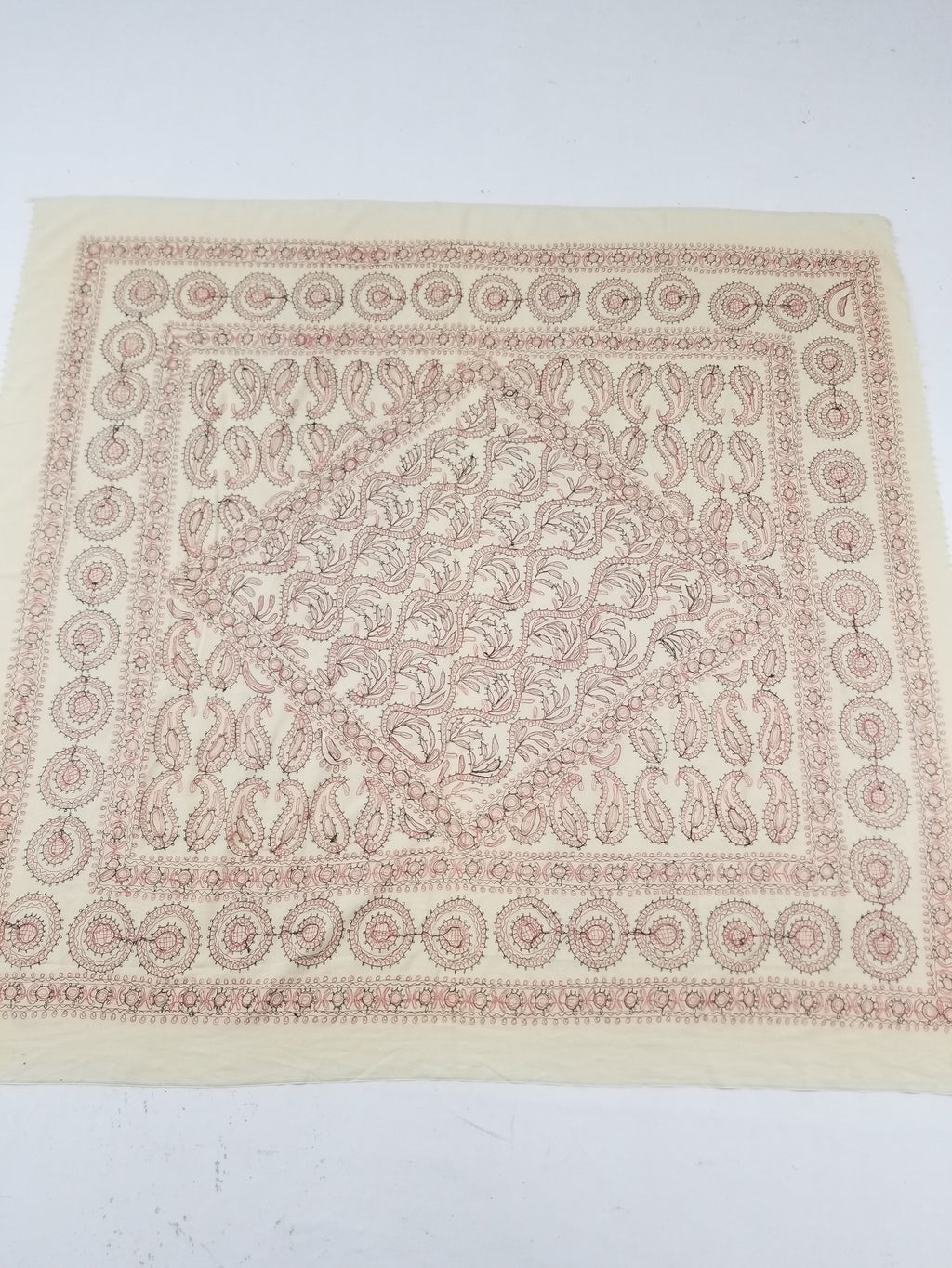 Antique Traditional Syrian Hand Embroidery Floral & Paisley Tablecloth 162x152cm
