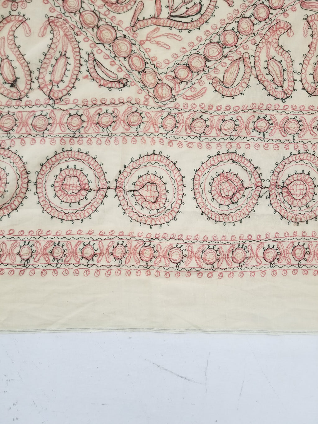 Antique Traditional Syrian Hand Embroidery Floral & Paisley Tablecloth 162x152cm