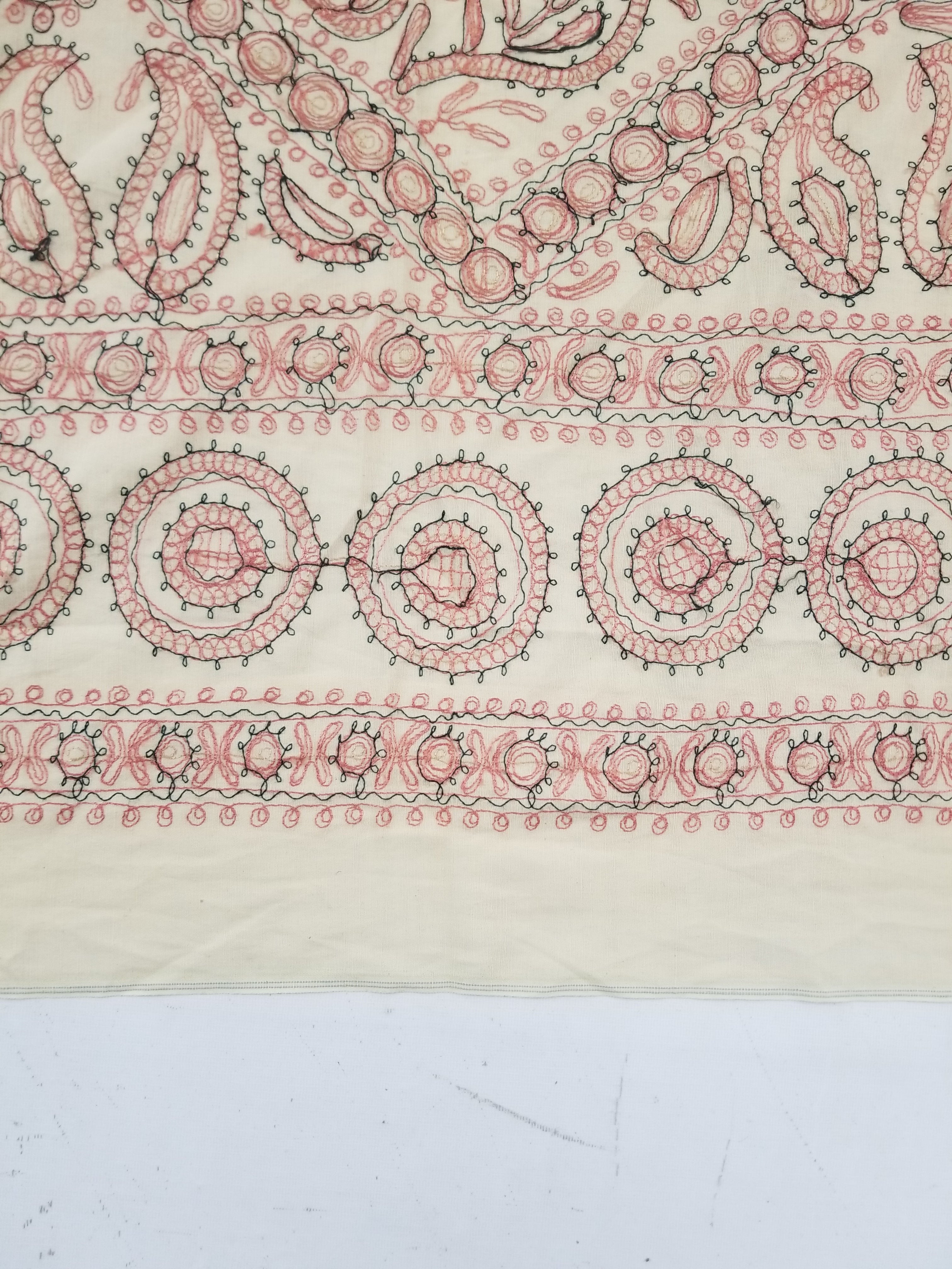 Antique Traditional Syrian Hand Embroidery Floral & Paisley Tablecloth 162x152cm