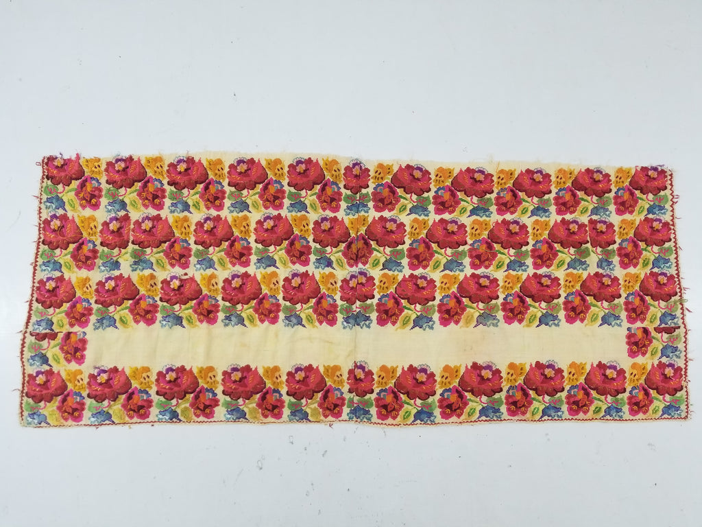 Antique Traditional Hungarian Hand Embroidered Floral Folk Art Textile 158x65cm