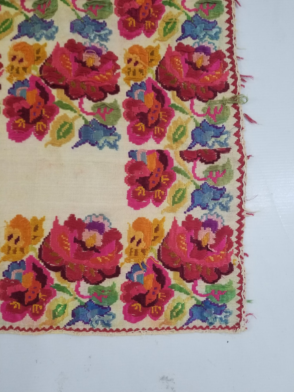 Antique Traditional Hungarian Hand Embroidered Floral Folk Art Textile 158x65cm