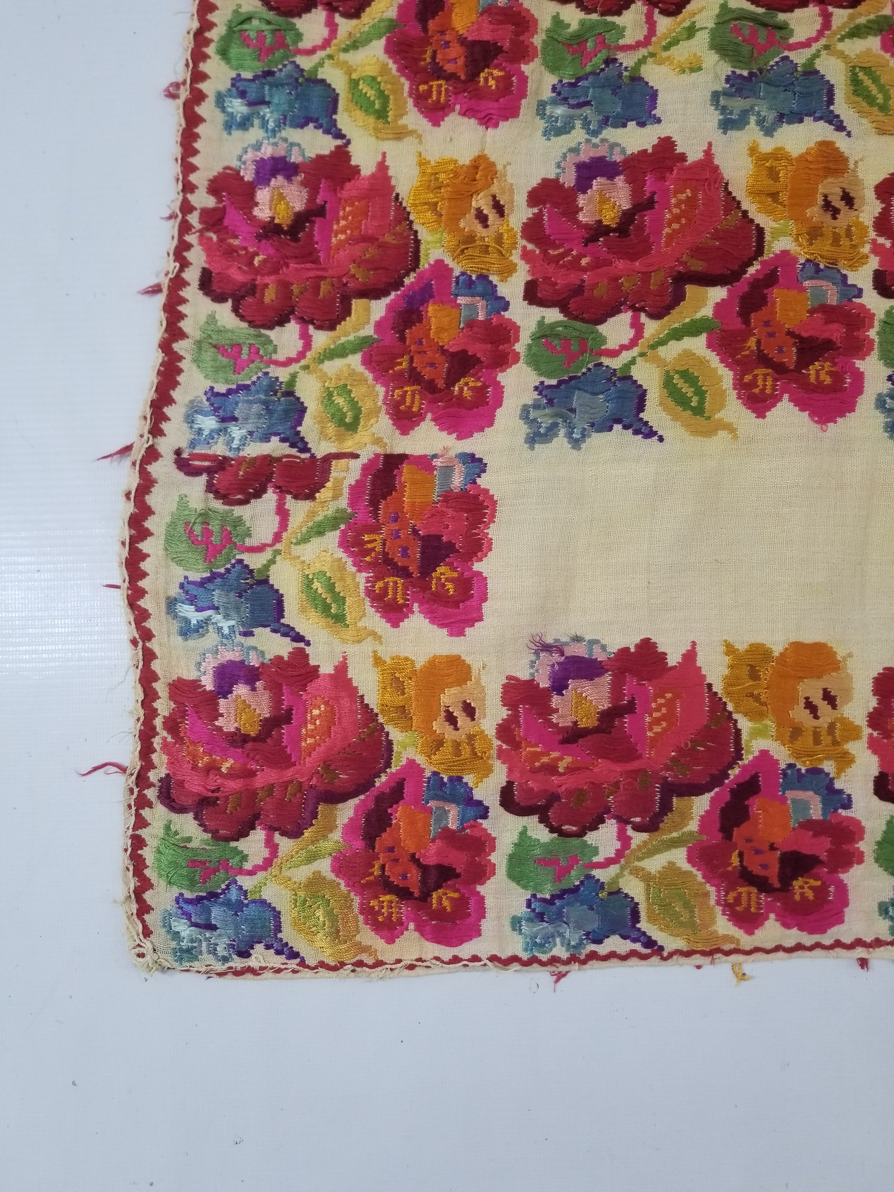 Antique Traditional Hungarian Hand Embroidered Floral Folk Art Textile 158x65cm